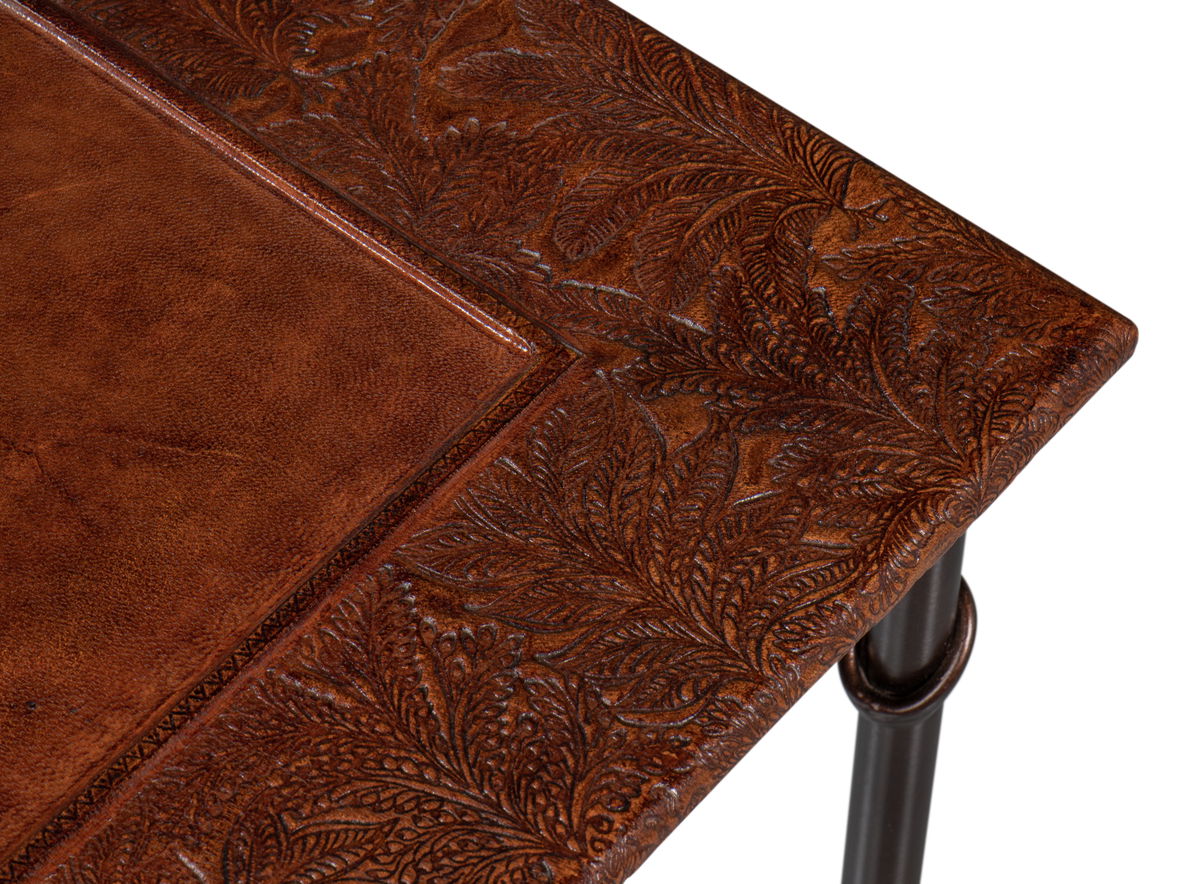 Kew Gardens Leather Nesting Tables, by Sarreid, 1'2" length x 1'11" width x 2'1" height View 6