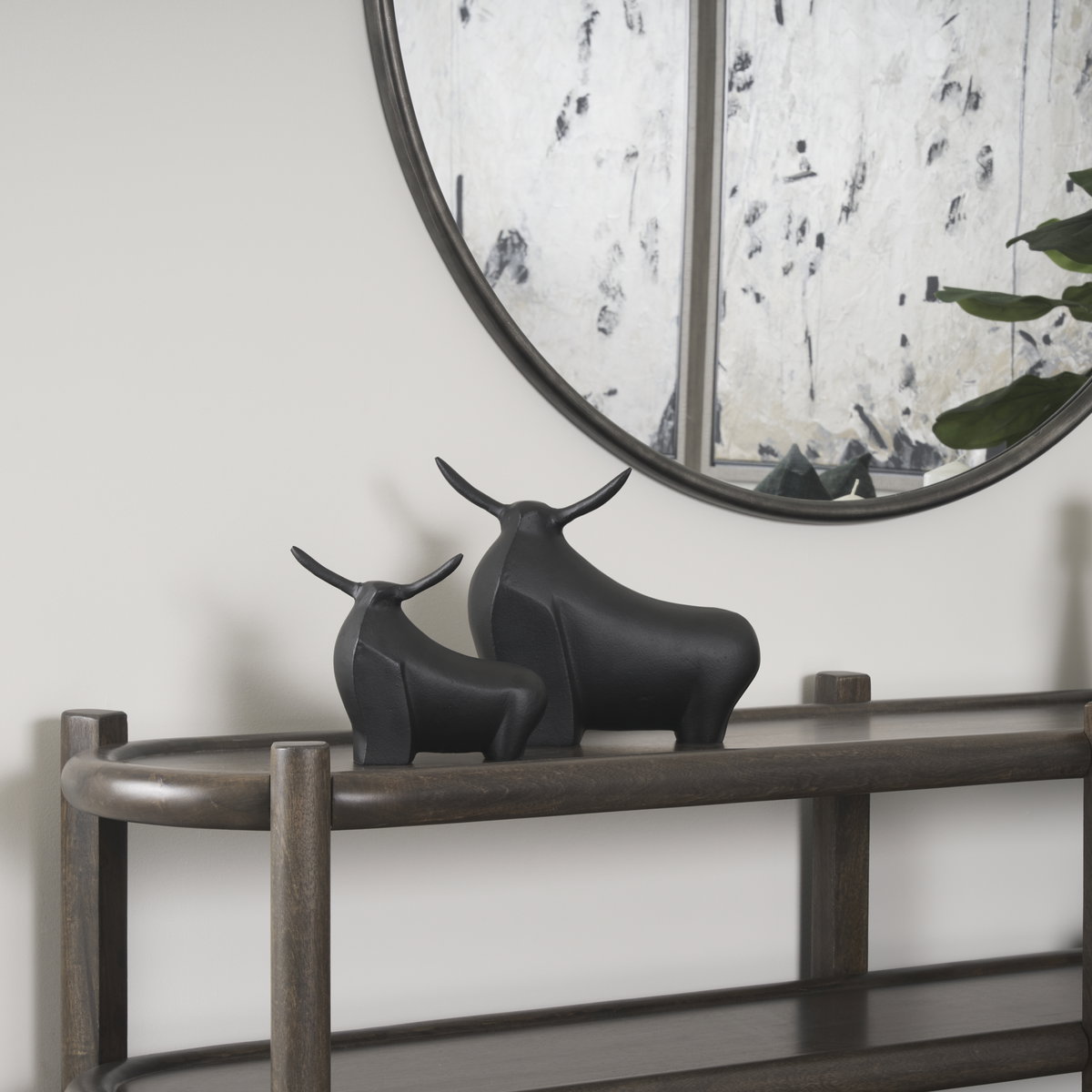 Radu Large Matte Black Metal Bull Decorative Object, by Mercana, 12.6" length x 4.75" width x 10.5" height View 2
