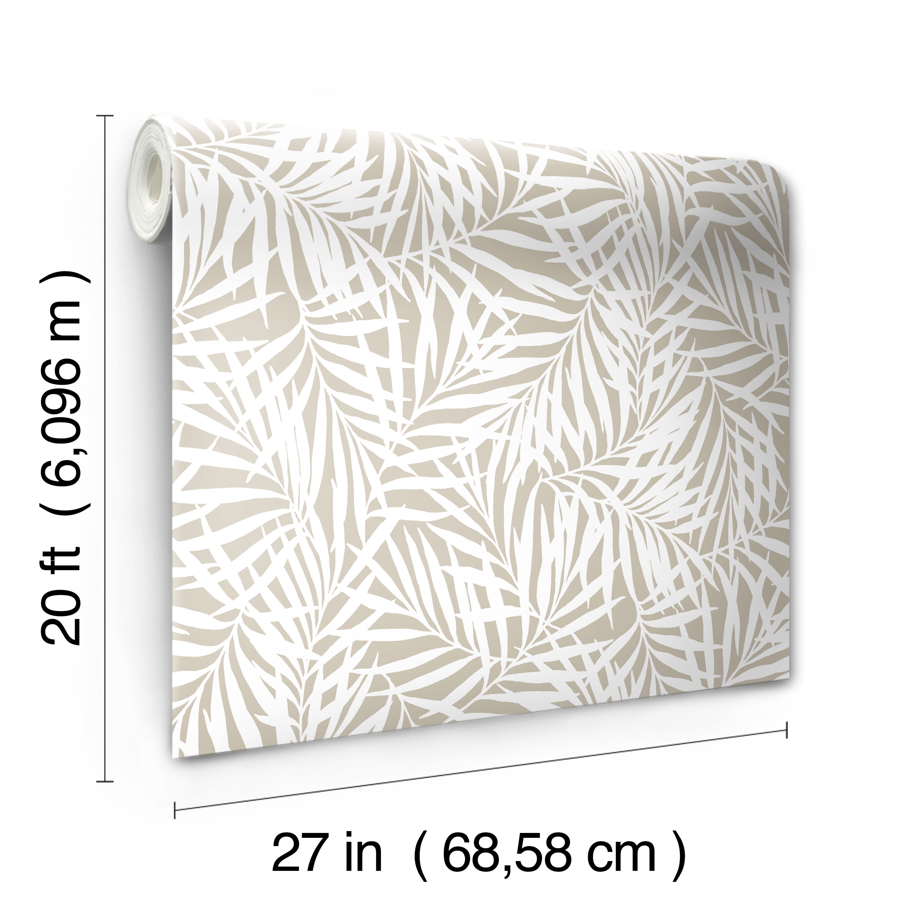 Oahu Fronds Off White Peel & Stick Wallpaper large image 