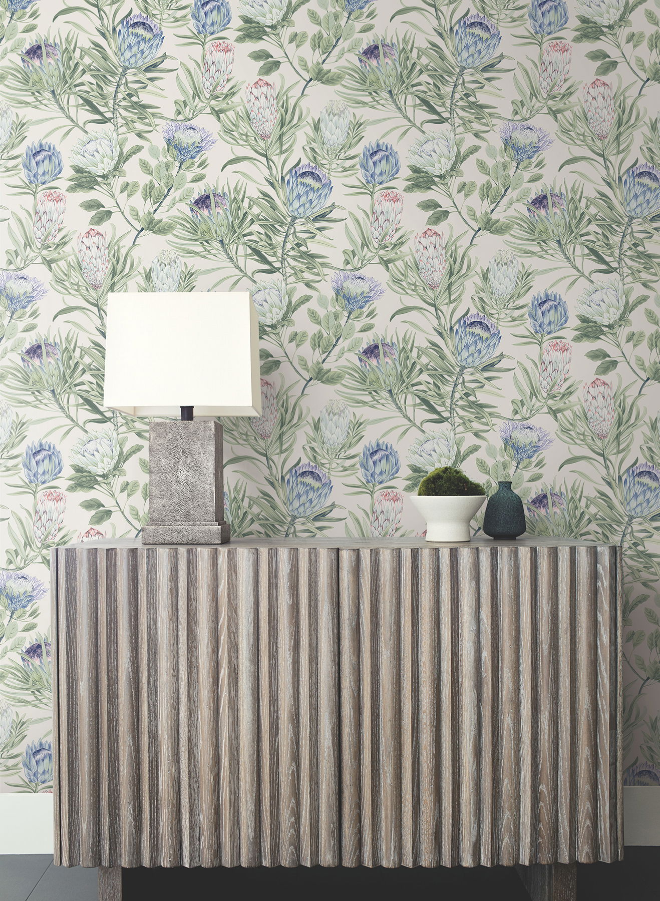 Protea Cream & Blue Wallpaper large image 