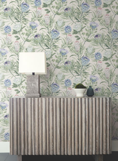 Protea Cream & Blue Wallpaper