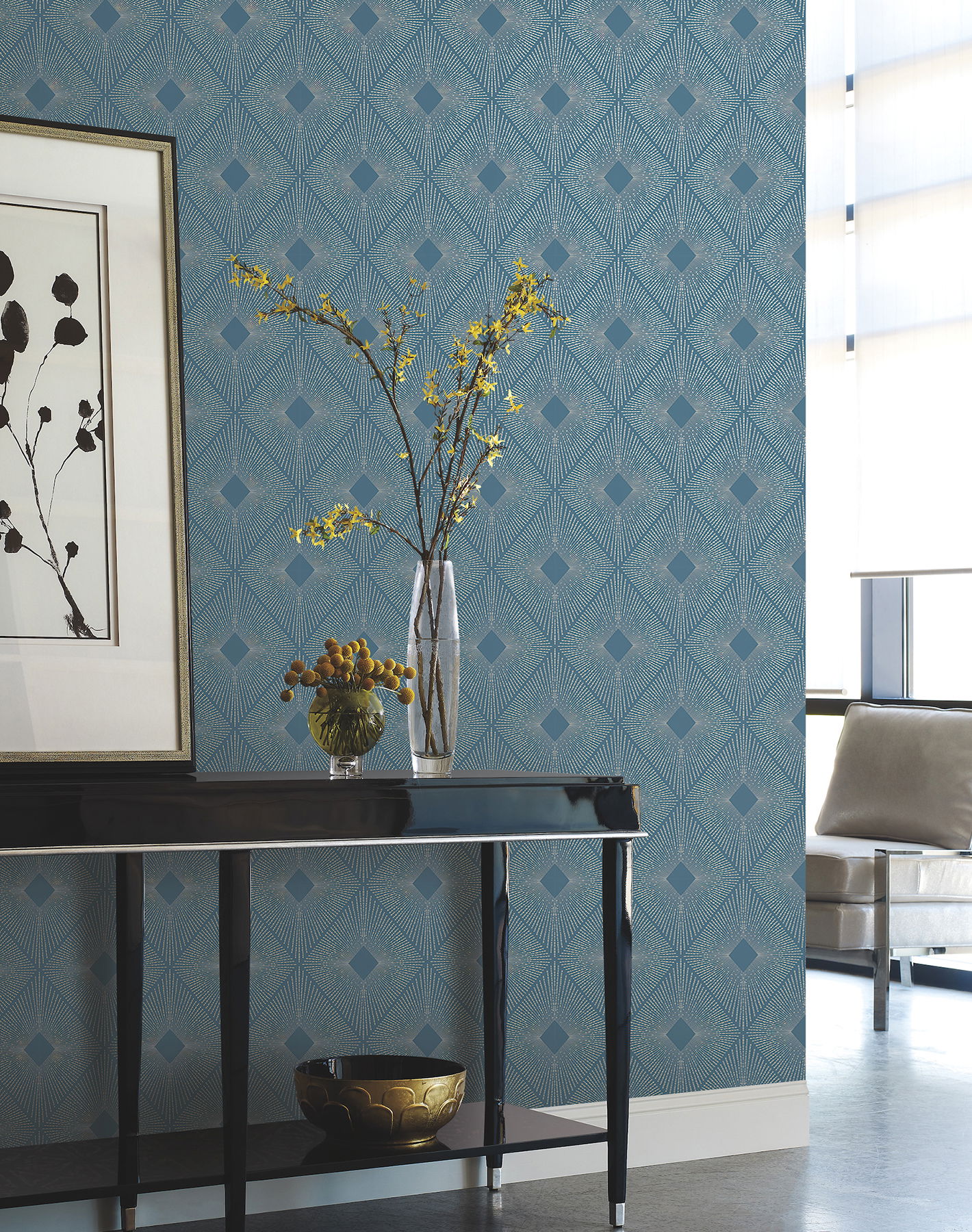 Harlowe Blue & Silver Wallpaper large image 