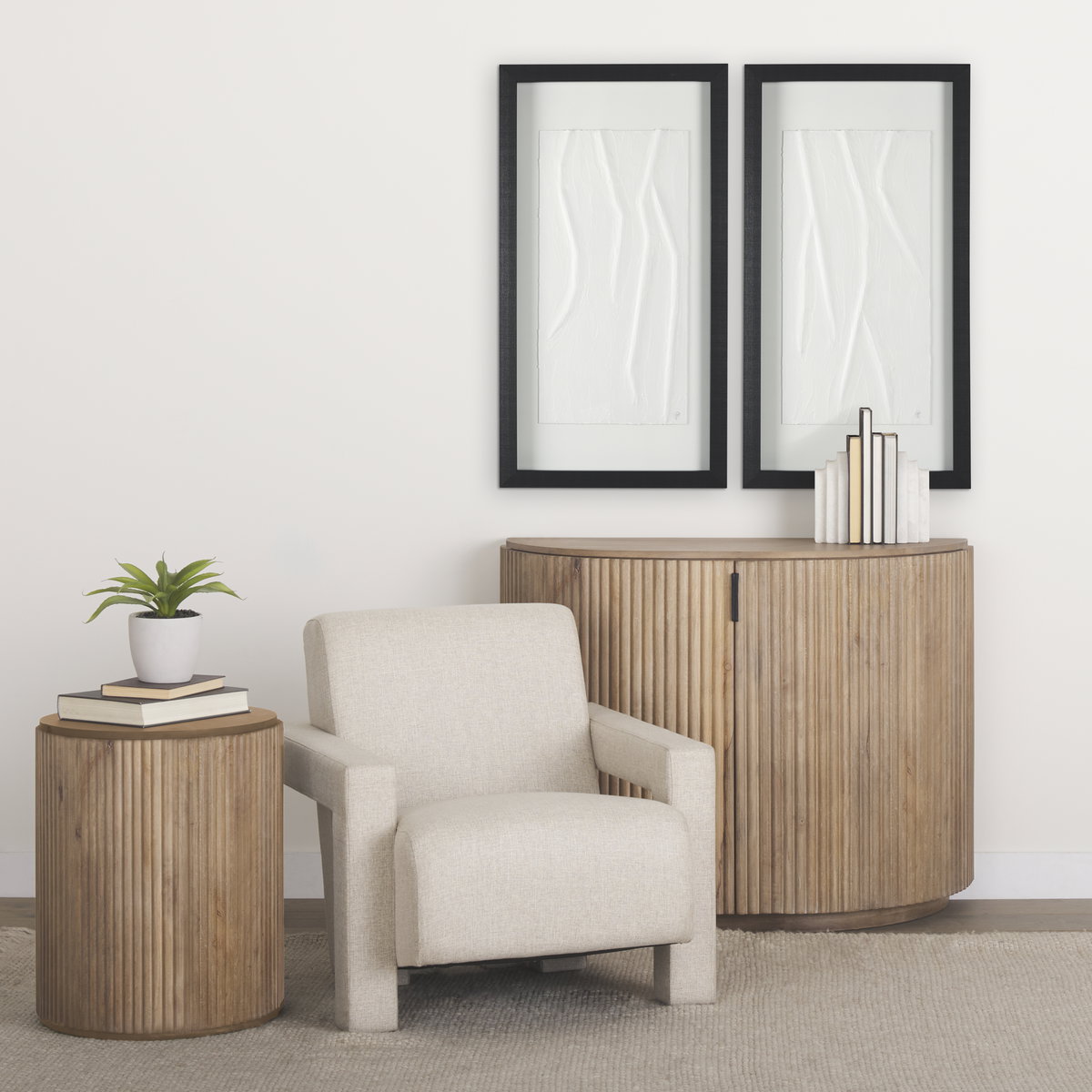 Terra Fluted Light Brown Wood 2-Door Accent Cabinet, Cabinets & Chest by Mercana, 42" length x 19" width x 32" height View 2