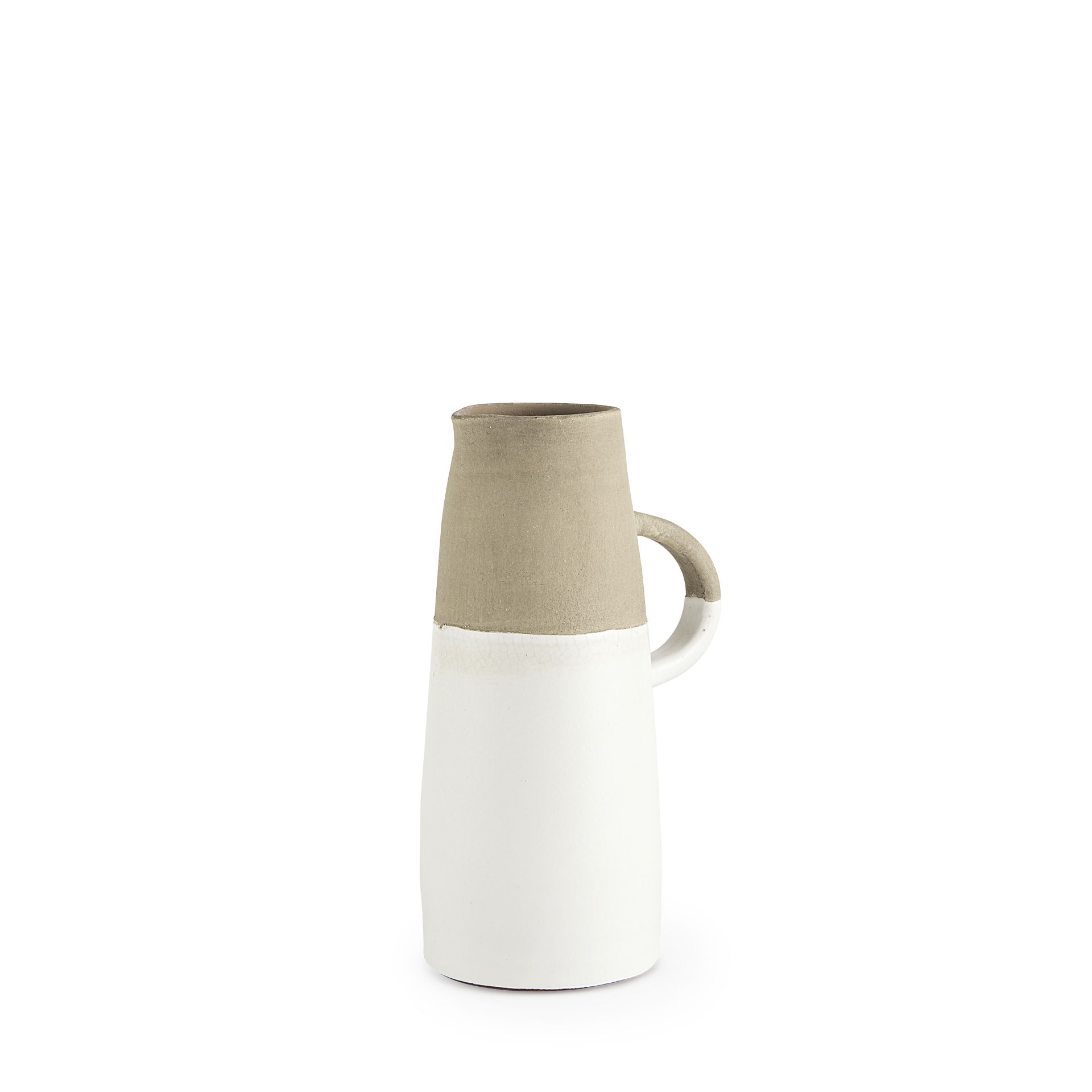 Garand Small 13H Two-Toned White Natural Ceramic Jug, Decorative Jar by Mercana, 6.3" length x 4.53" width x 10.24" height View 1