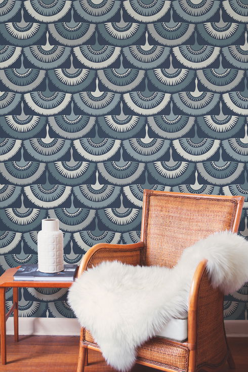 Feather & Fringe Blue Wallpaper