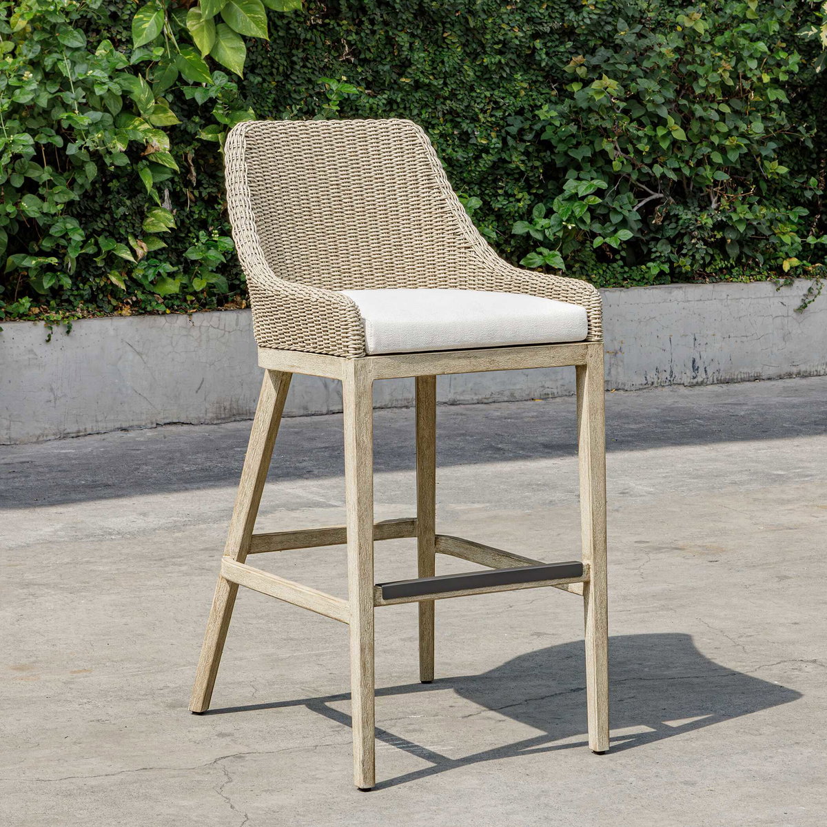 Paloma Outdoor Wicker Bar Stool, Furniture by Uttermost, 21.2" width x 44.7" height x 24.4" depth View 2