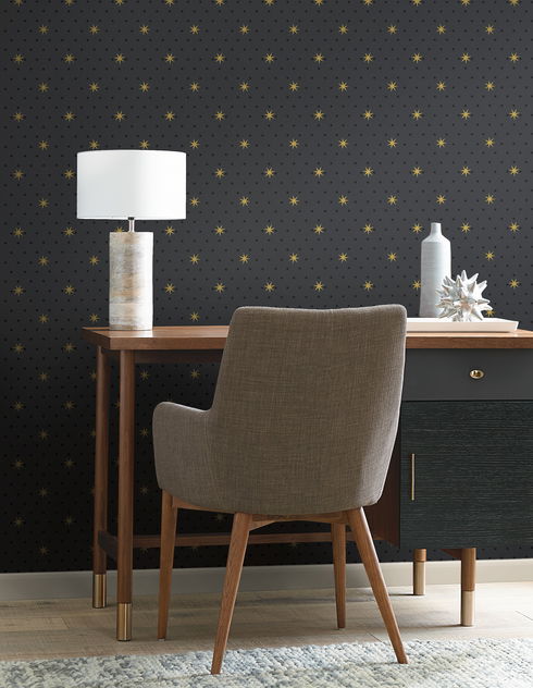 Stella Star Black Metallic Wallpaper