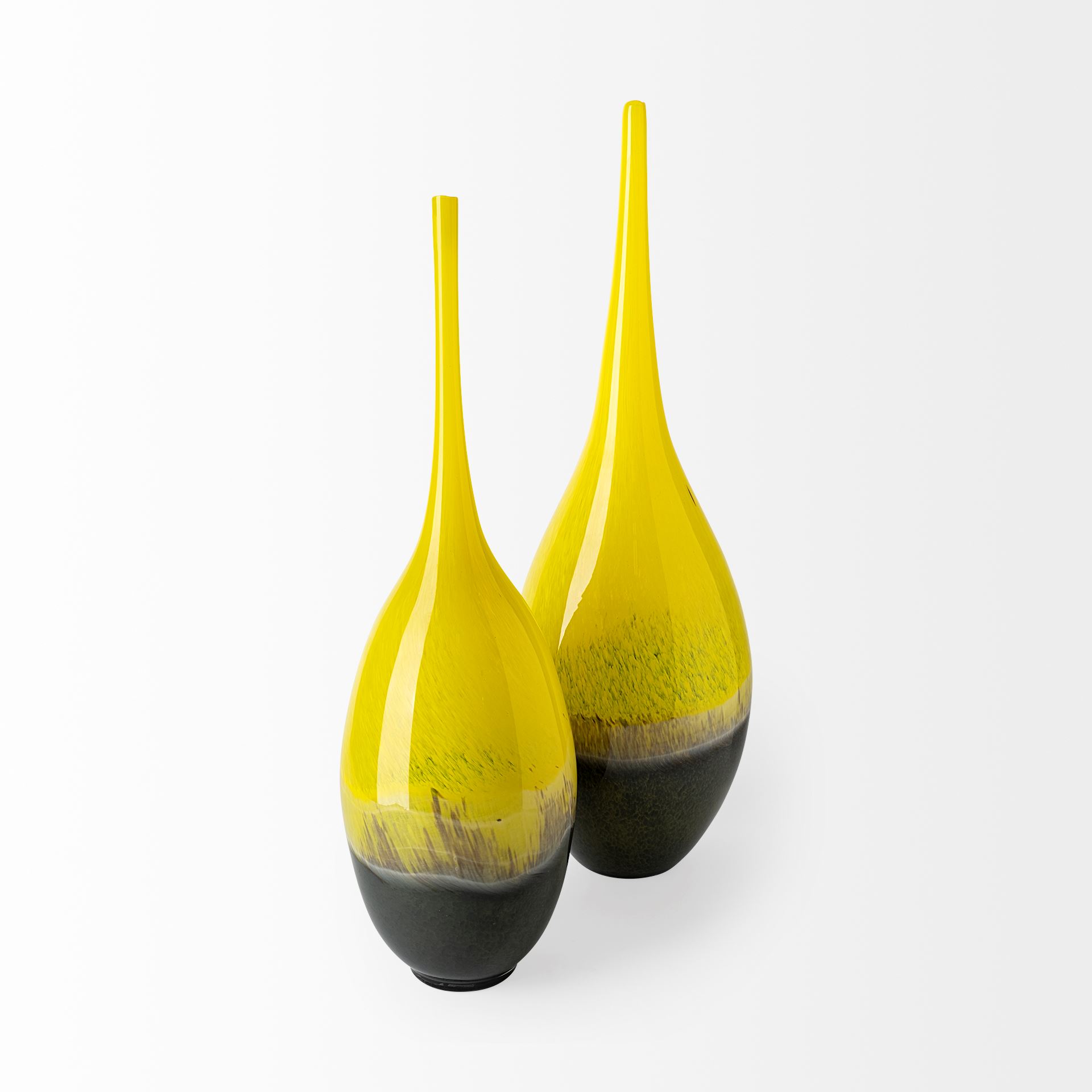 Jasse Large Yellowith Gray Ombre Glass Vase, by Mercana, 7.09" length x 7.09" width x 20.67" height View 6