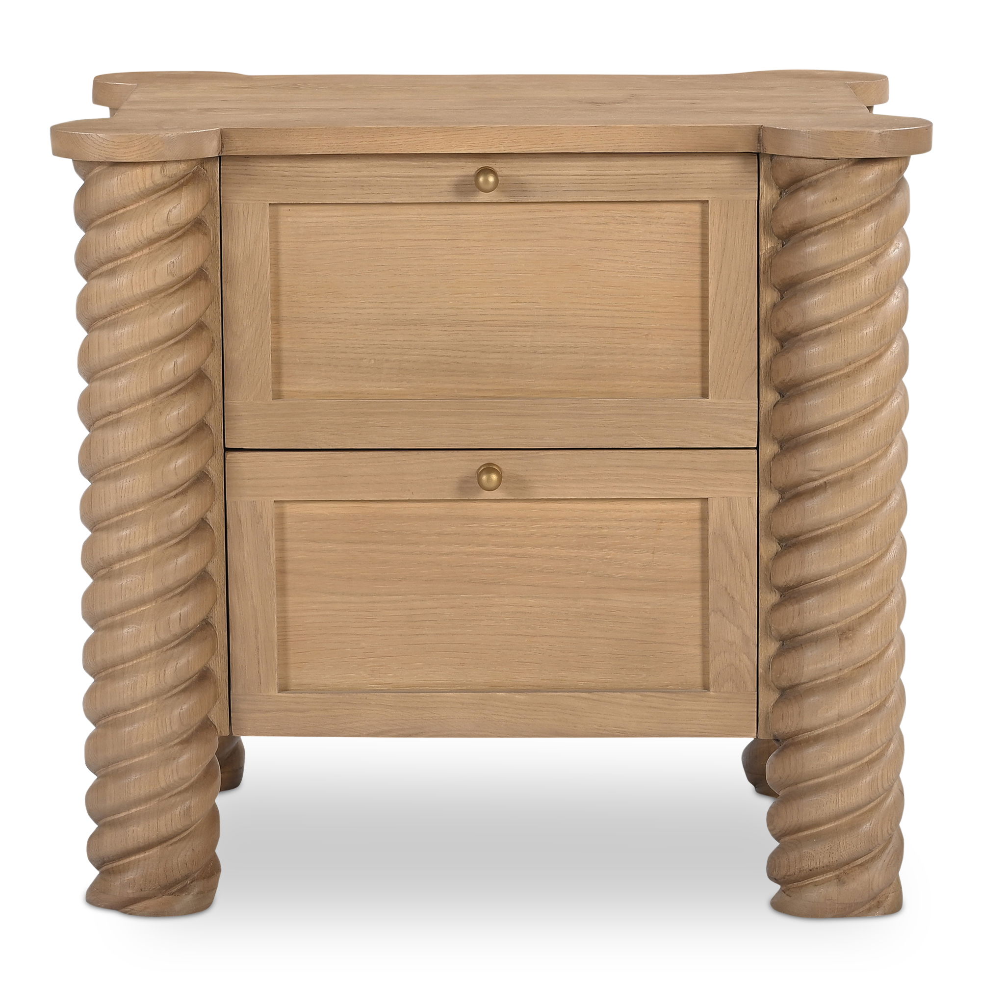 Treccia 2 Drawer Nightstand Oak, by Moe's Home, 27.5" width x 25.25" height x 21.5" depth View 1
