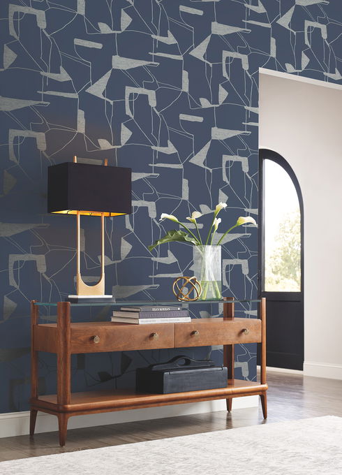 Abstract Geo Navy & Silver Wallpaper
