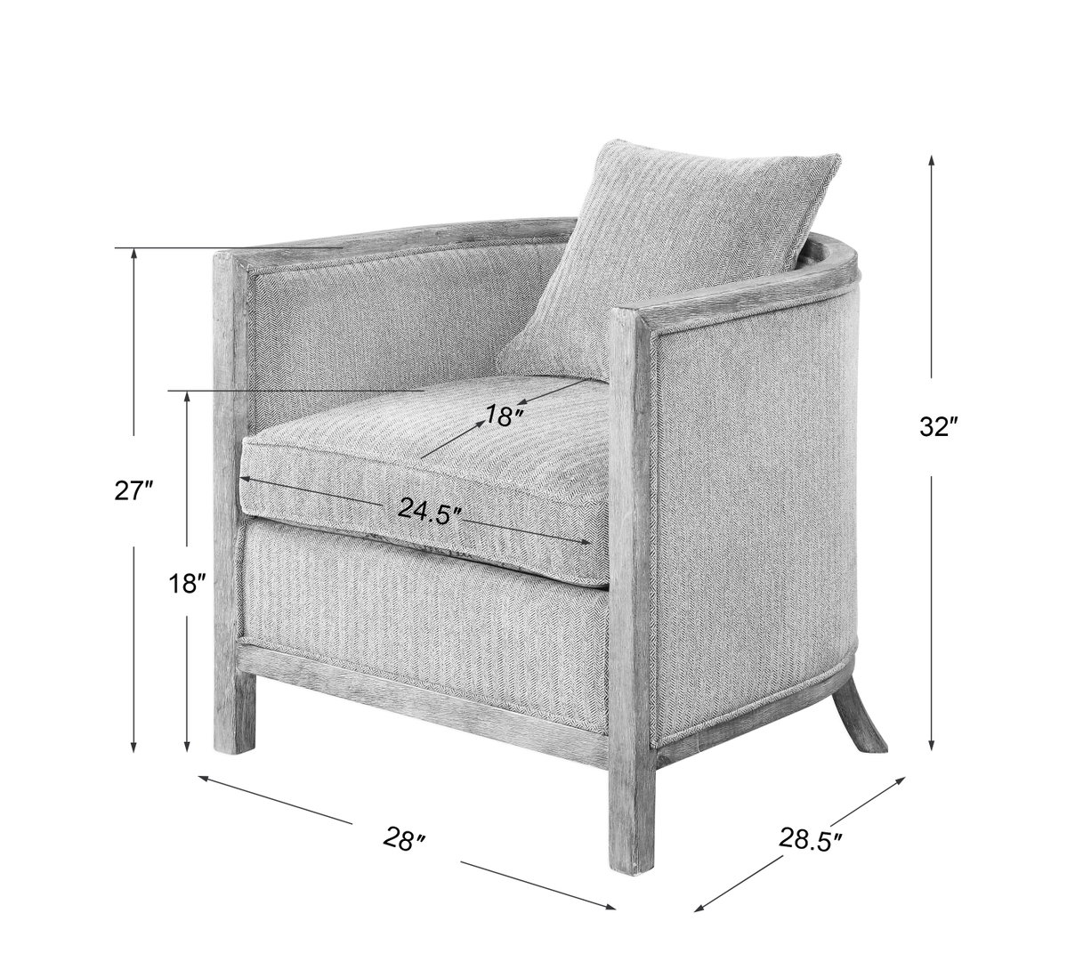 Viaggio Gray Chenille Accent Chair, by Uttermost, 28" width x 32" height x 28.5" depth View 3