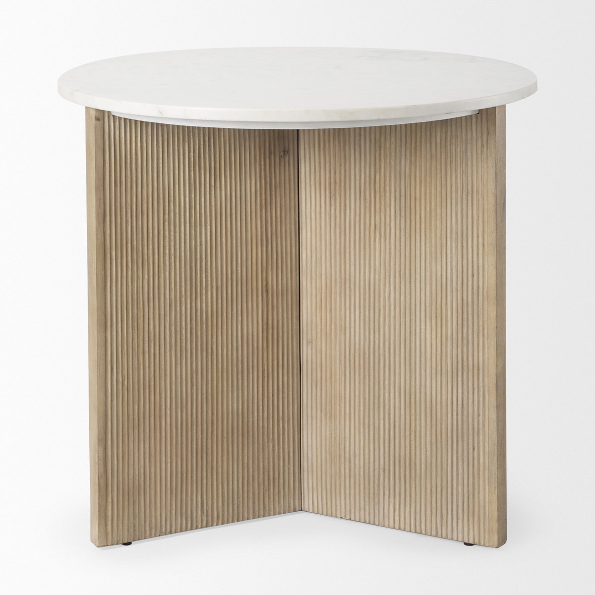 Enzo Marble Tabletop with Fluted Light Wood Base Foyer Accent Table, Side & End Table by Mercana, 32" length x 32" width x 29" height View 4