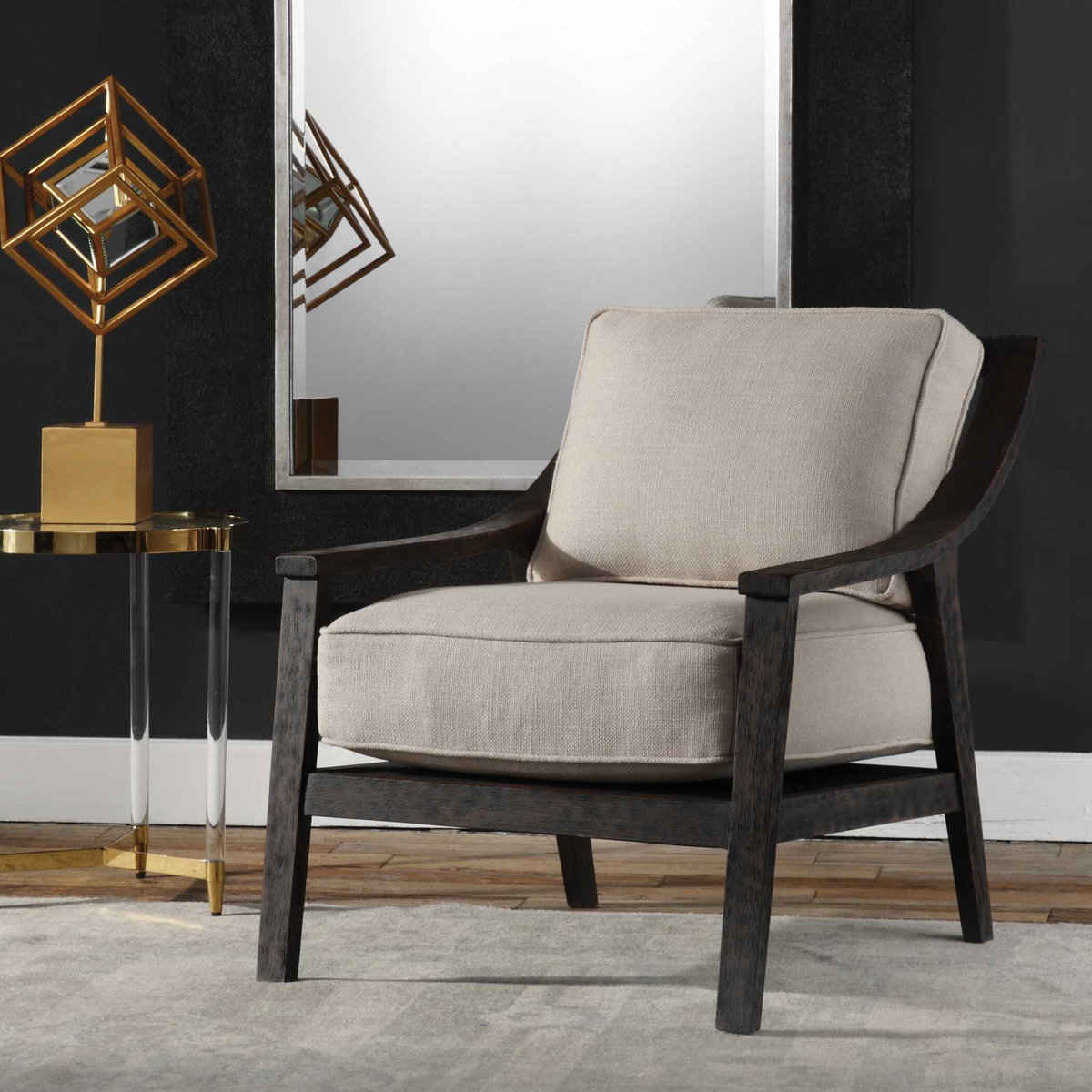 Lyle Beige Accent Chair, by Uttermost, 27.75" width x 32" height x 32" depth View 4
