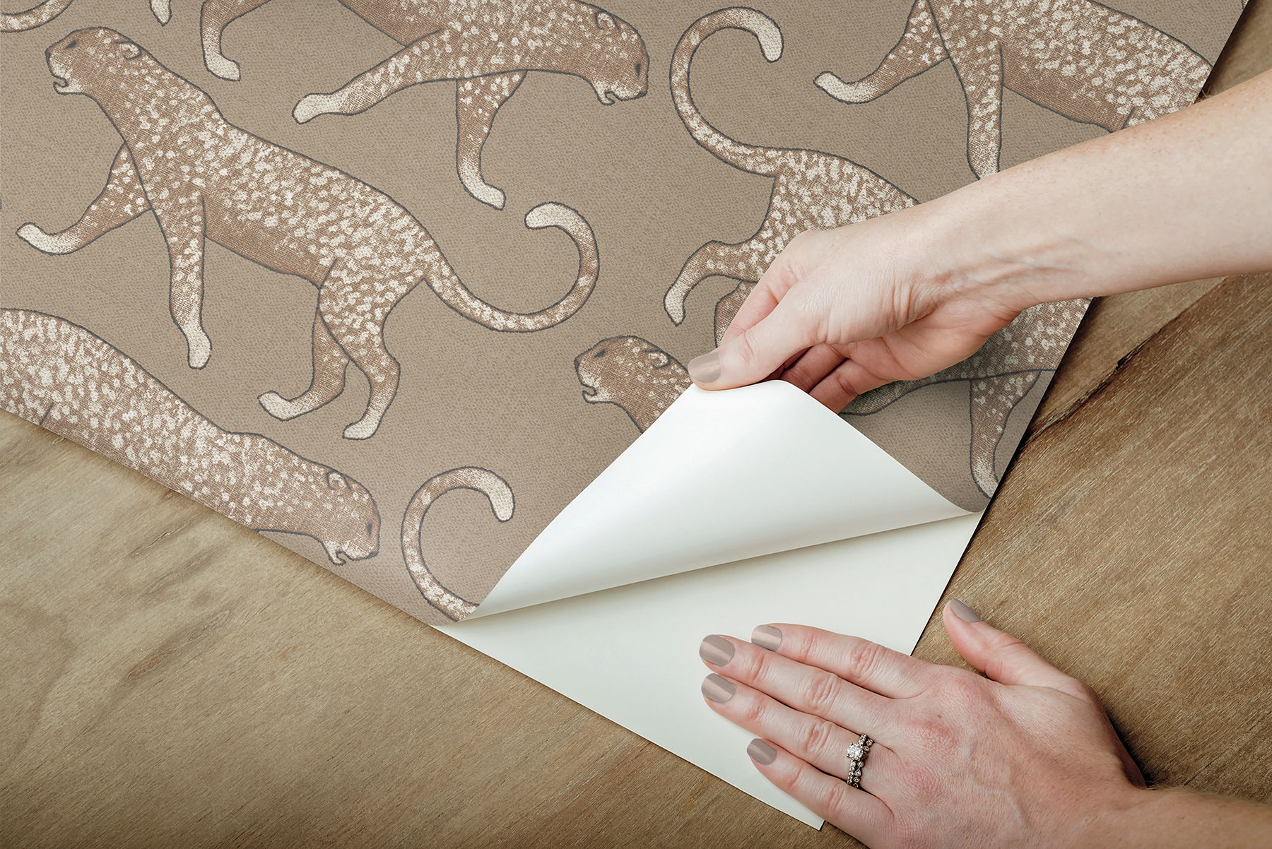 Big Cat Walk Brown Peel & Stick Wallpaper large image 