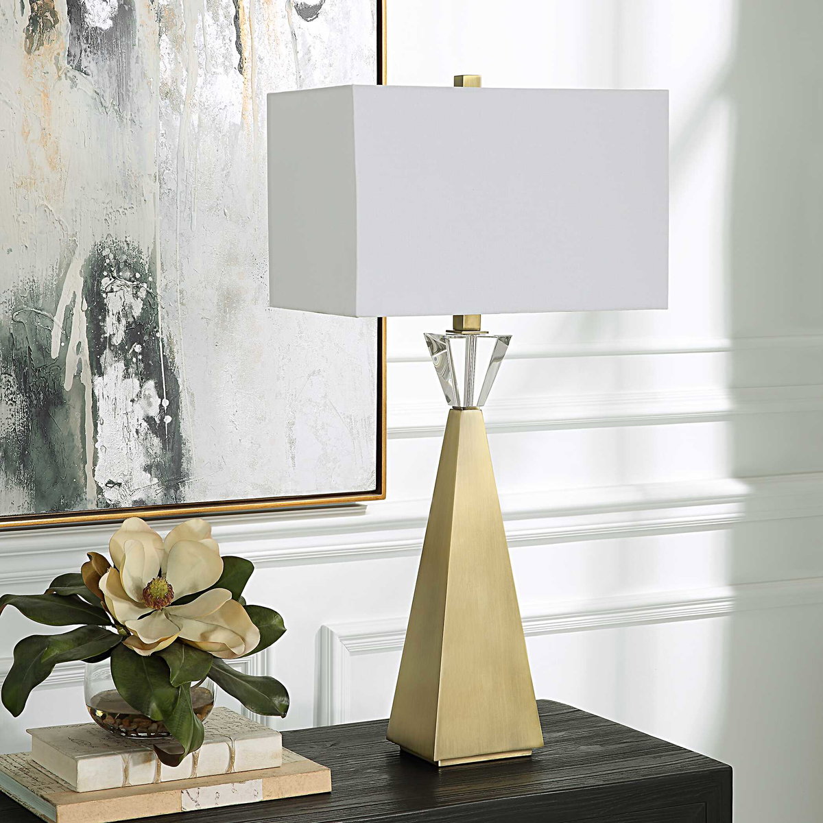 Arete Modern Brass Table Lamp, by Uttermost, 16" width x 31.75" height x 10" depth View 4