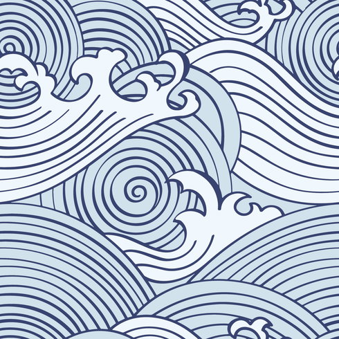 Asian Waves Blue Peel & Stick Wallpaper
