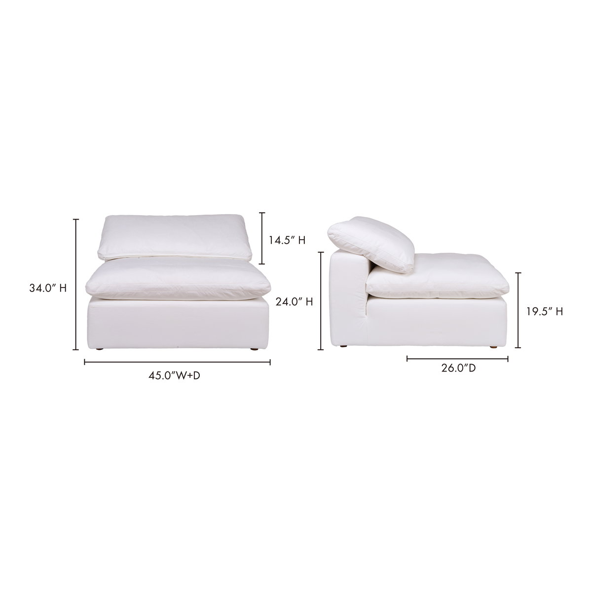 Clay Slipper Chair Cream White, Accent Chair by Moe's Home, 44.5" width x 32.5" height x 44.5" depth View 15