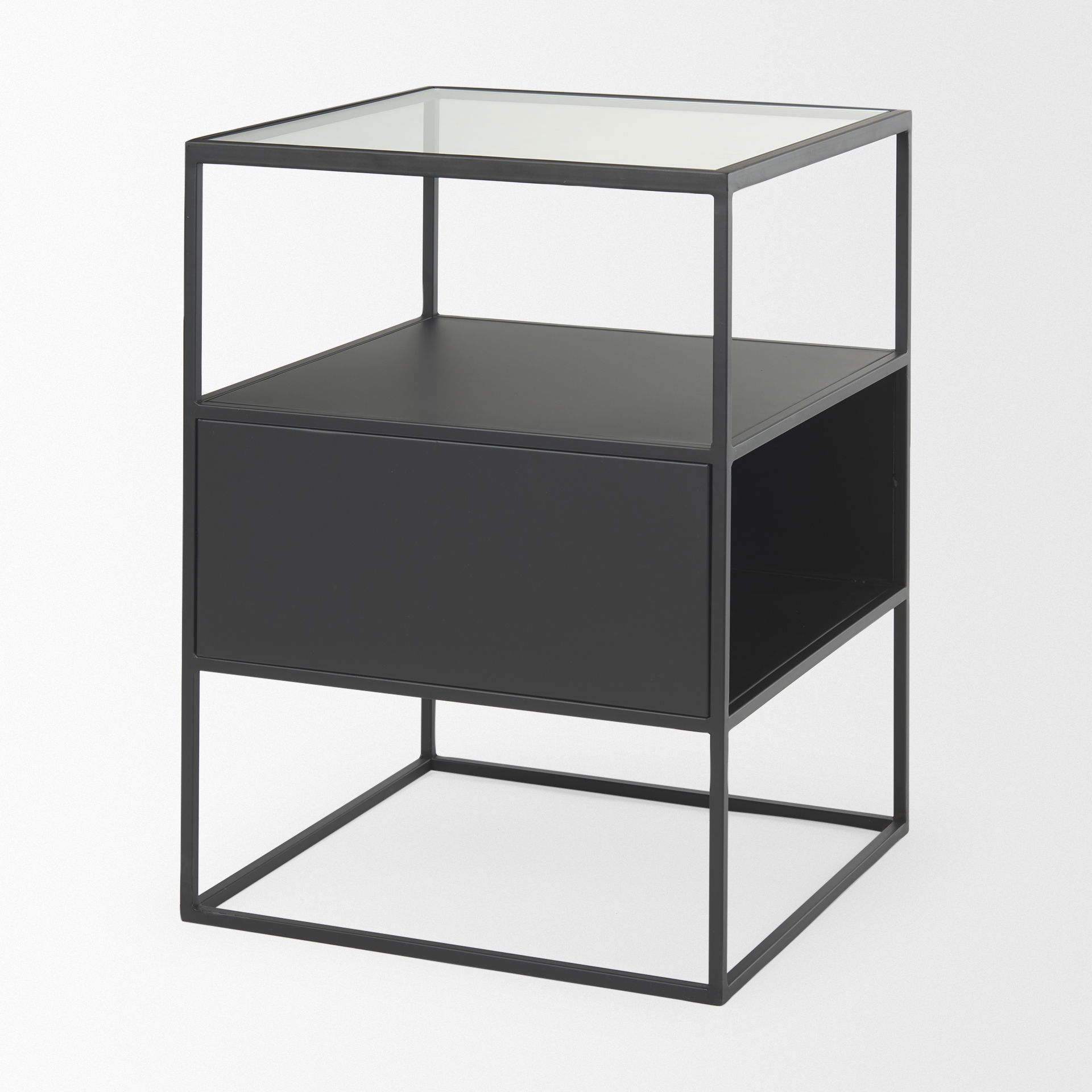 Samson  Side Table Matte Black Metal and Glass large image 