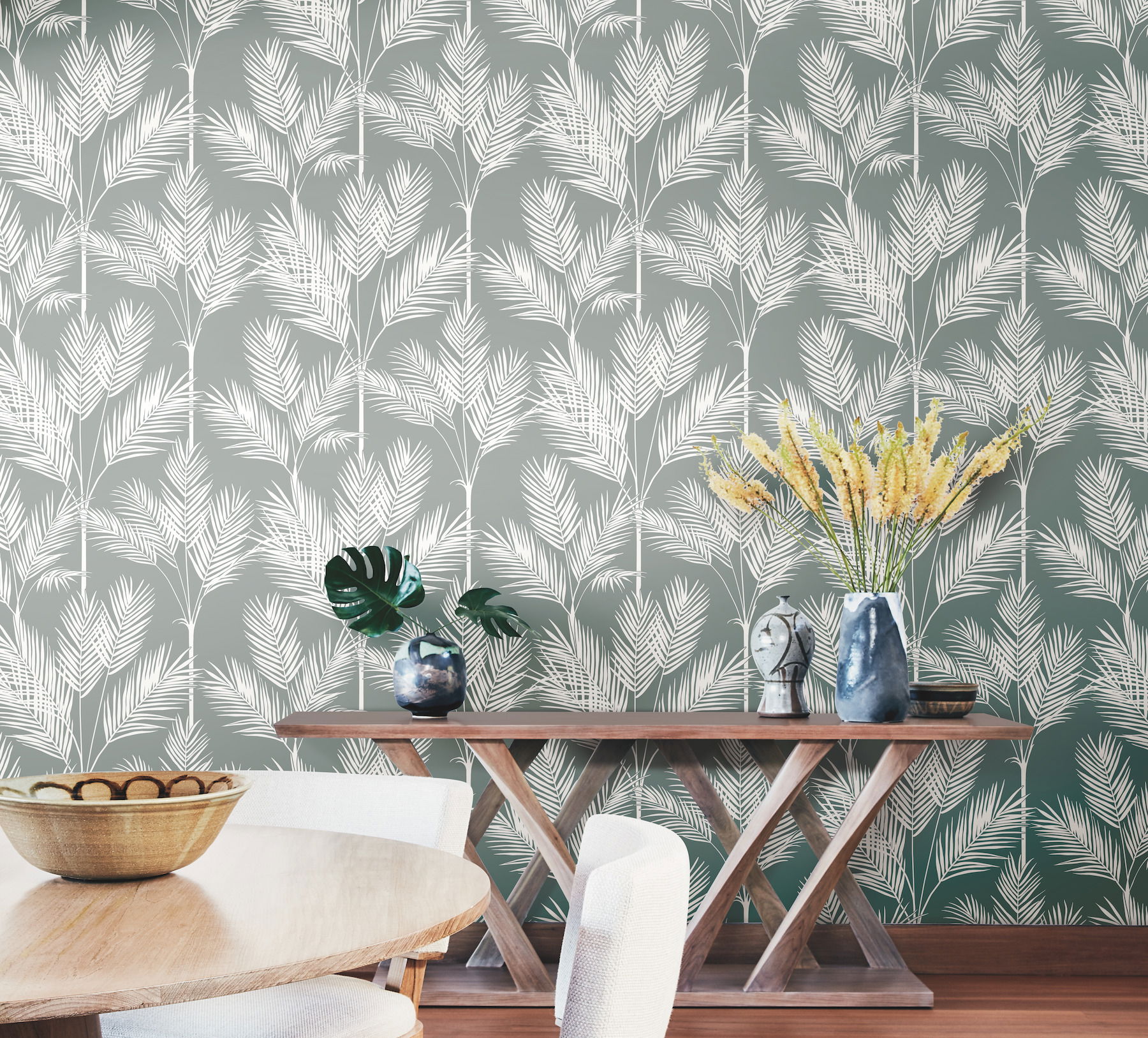 King Palm Silhouette Grey Wallpaper large image 