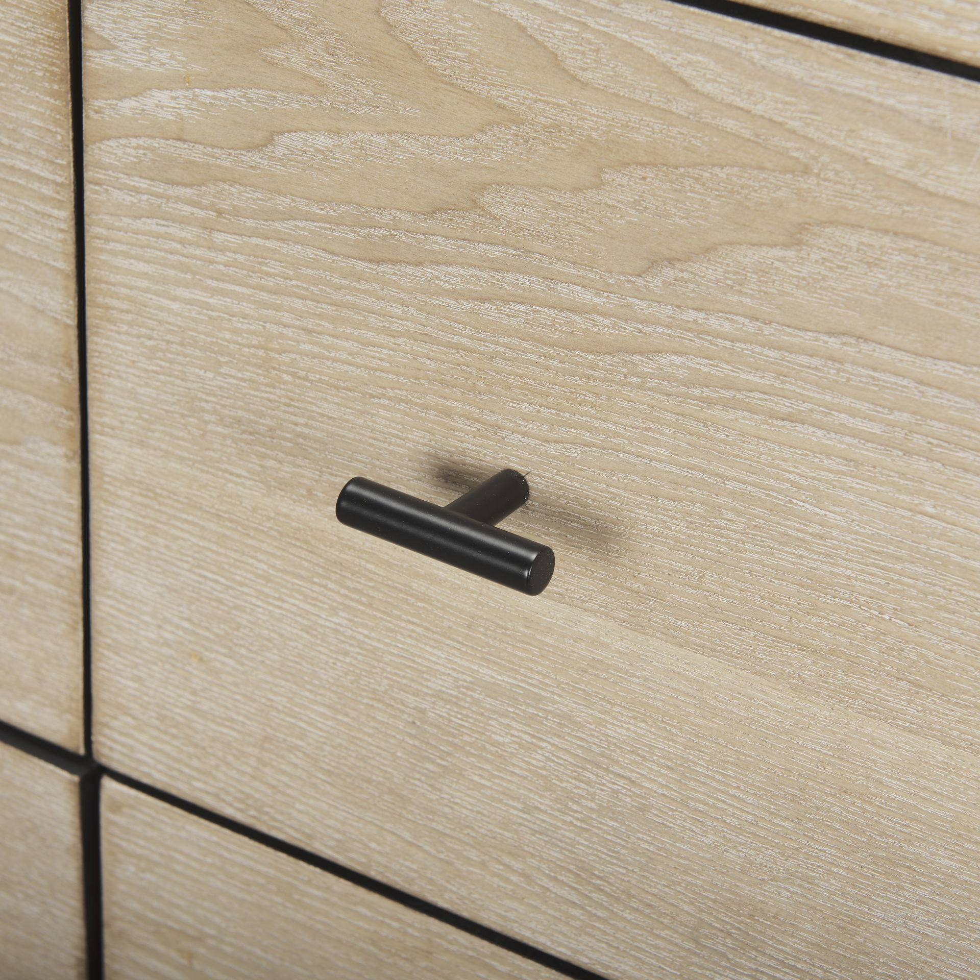 Ciara 6 Drawer Beige Fir Veneer with Black Metal Sideboard, Sideboards & Buffet by Mercana, 61.22" length x 15.94" width x 38.39" height View 9