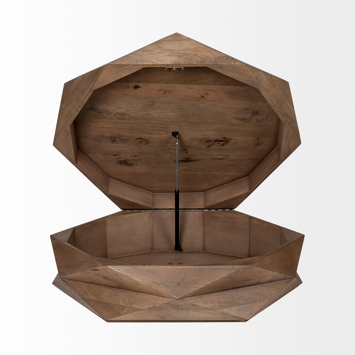 Arreto 48' Hexagonal Hinged Solid Wood Top and Base Coffee Table, by Mercana, 48" length x 48" width x 15" height View 6