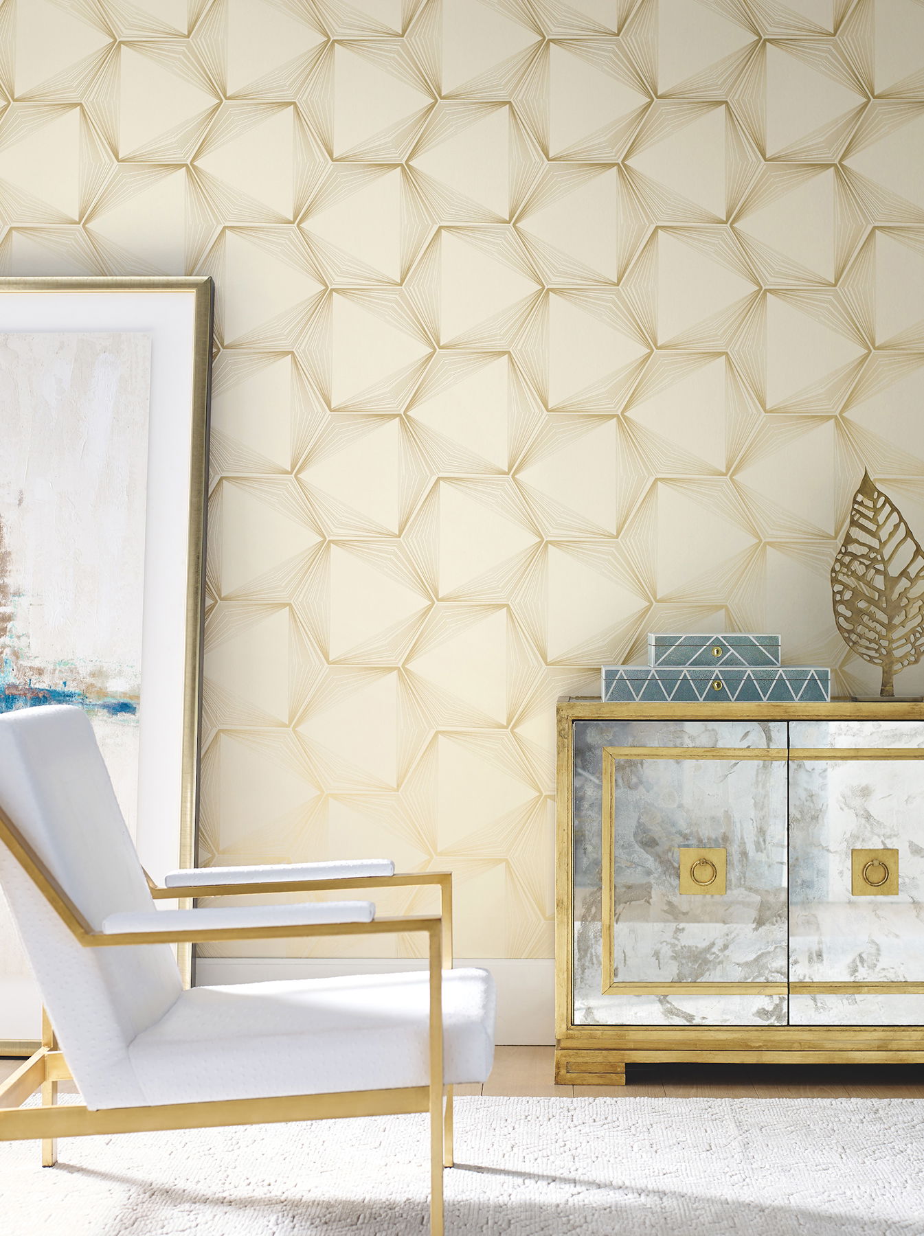 Honeycomb Sand & Gold Peel & Stick Wallpaper large image 