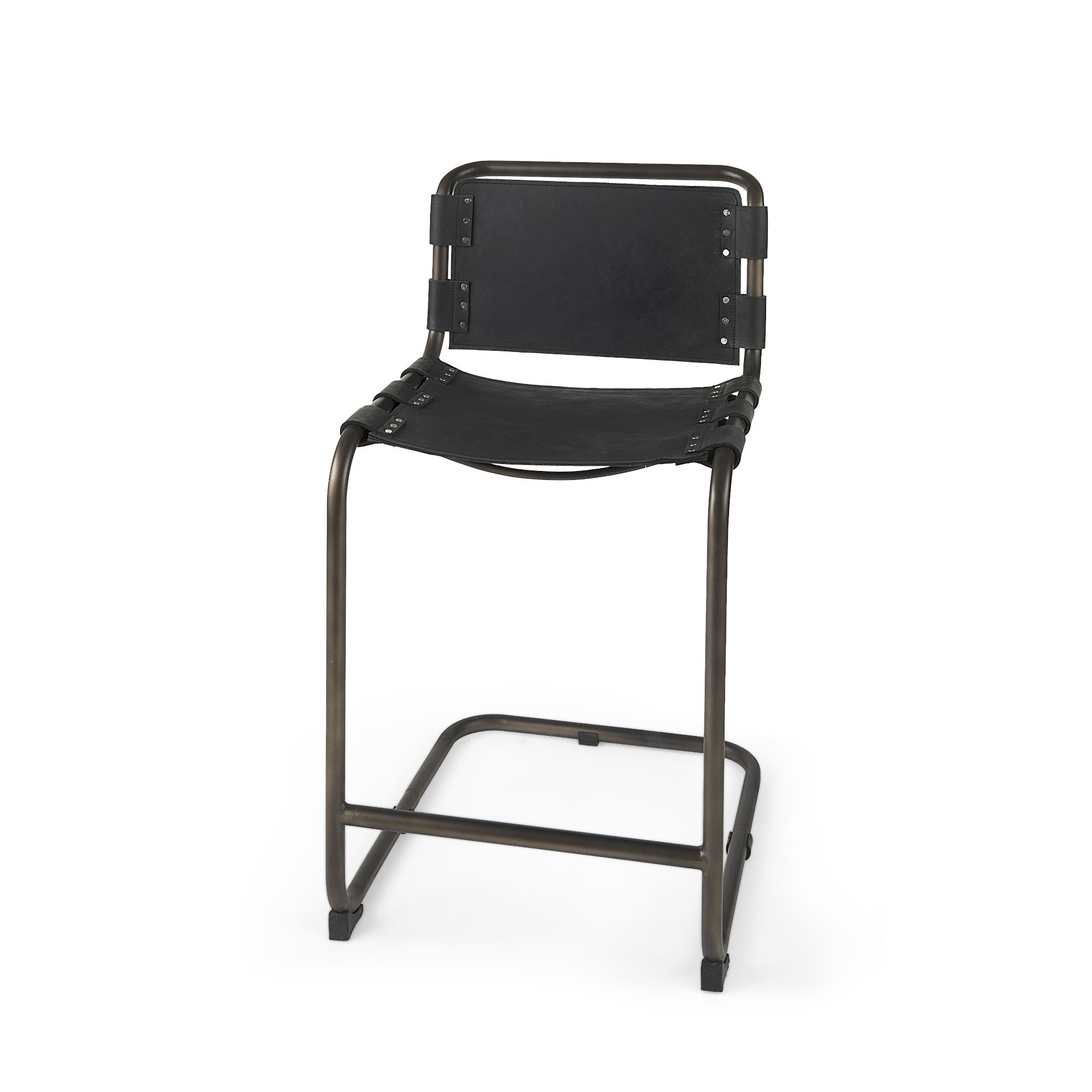 Berbick 21L x 25W x 38H Black Leather with Iron Frame Counter Stool, Counter & Bar Stool by Mercana, 20.5" length x 24.8" width x 39" height View 1