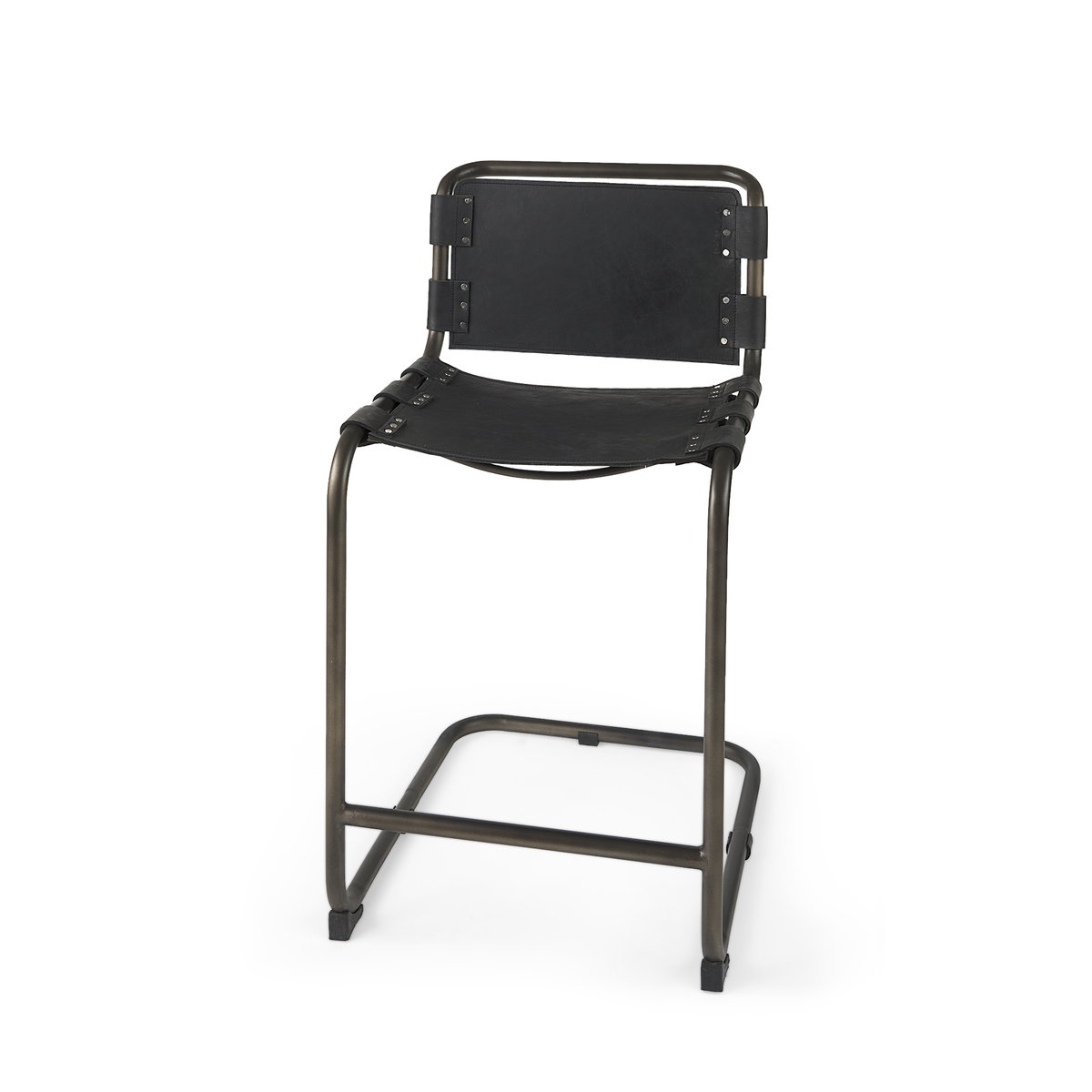 Berbick Backless 38in Seat Counter Stool | Black Leather with Gray Metal, Counter & Bar Stool by Mercana, 20.5" length x 24.8" width x 39" height View 1