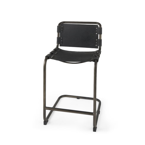 Berbick Backless 38in Seat Counter Stool | Black Leather with Gray Metal