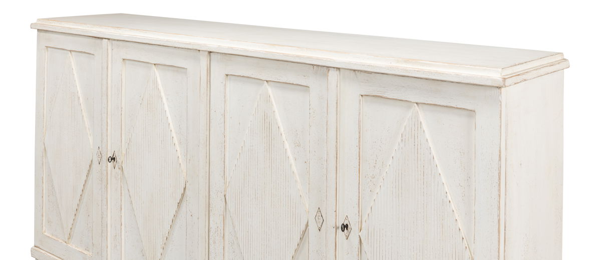 Beecher Sideboard W/4 Doors  Whitewash, by Sarreid, 1'7" length x 7'4" width x 3'10" height View 10