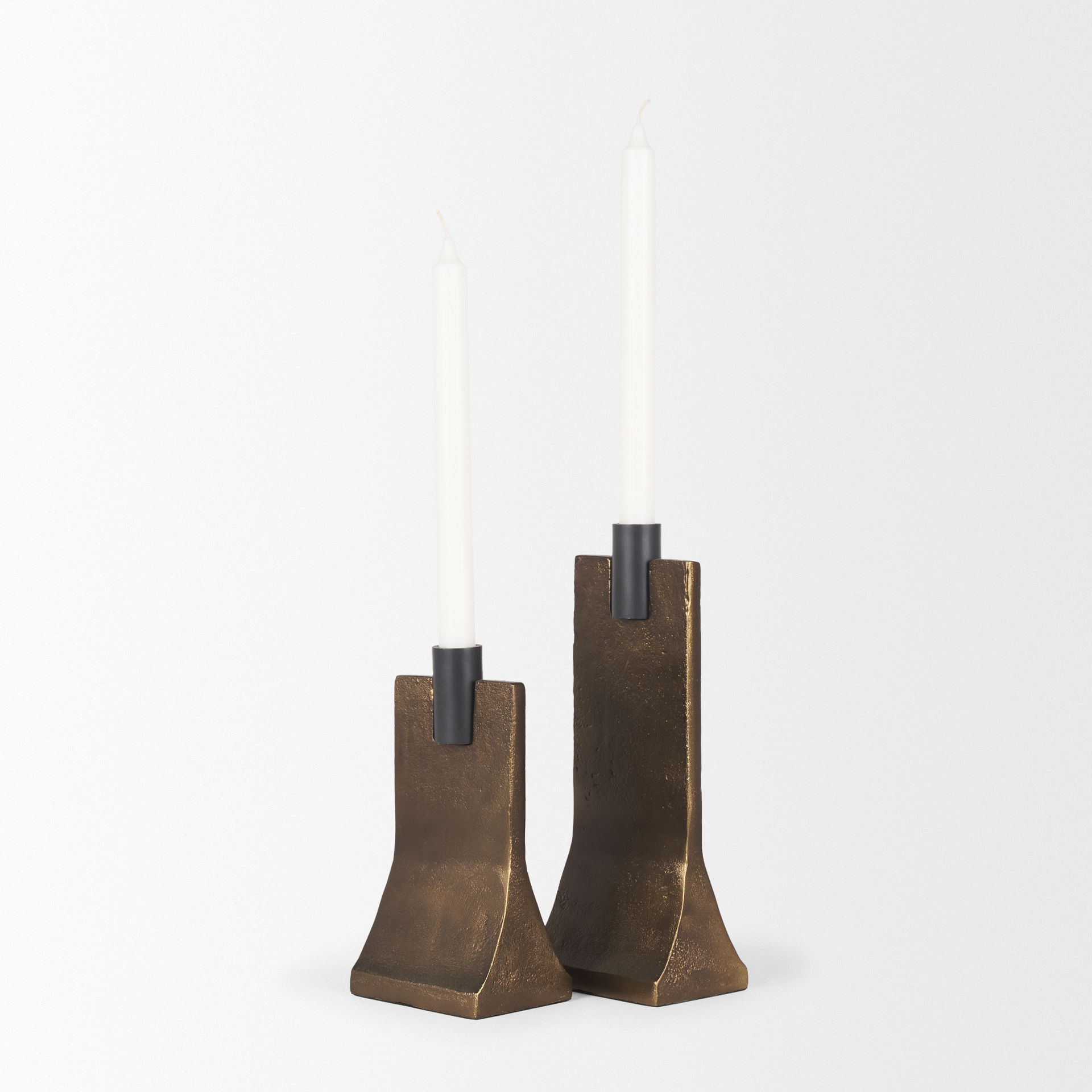 Polli Antiqued Gold with Matte Black Metal Taper Candleholders (Set of 2), Candles & Candle Holder by Mercana, 4.33" length x 4.15" width x 11.4" height View 7