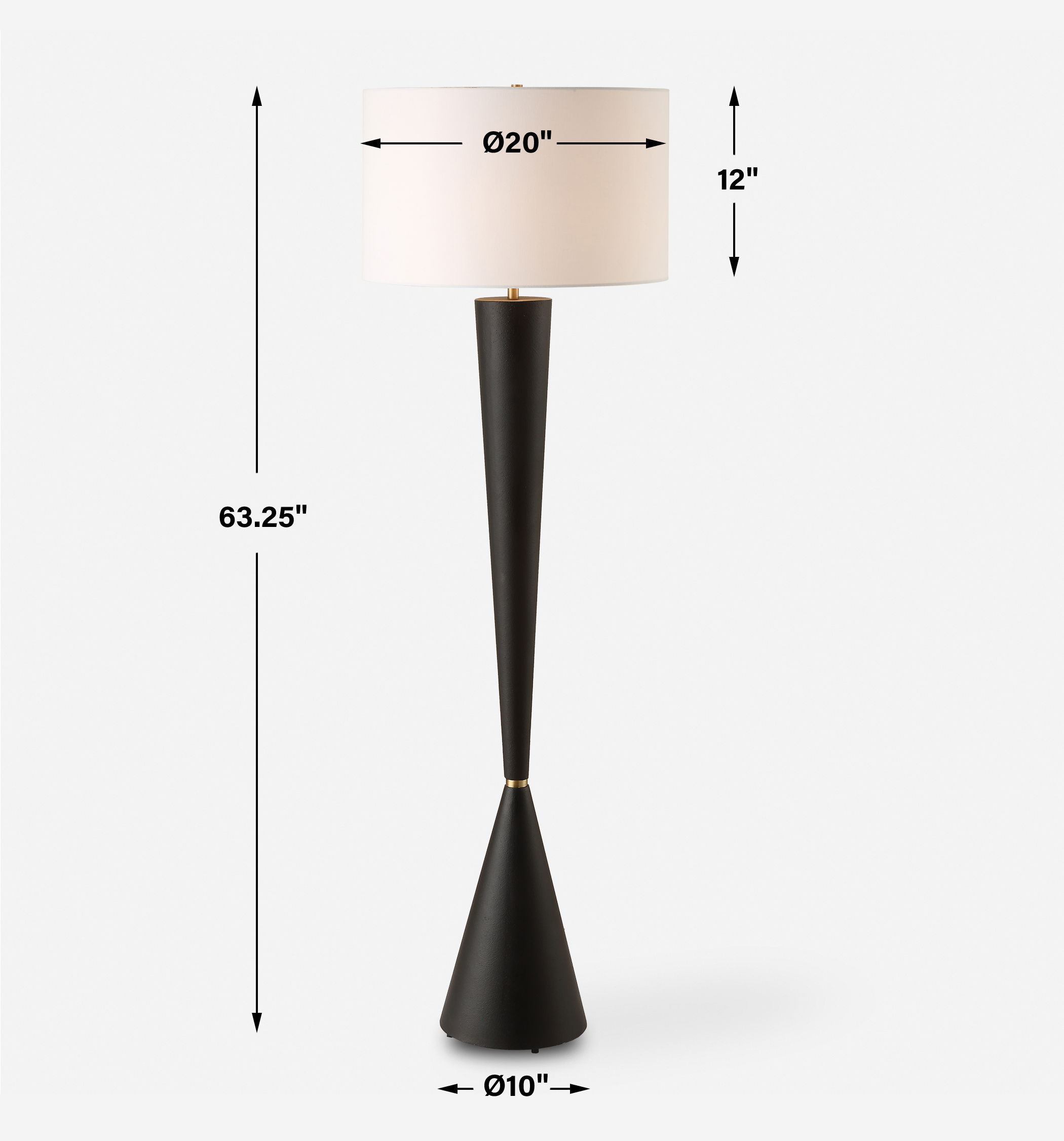 Layla Black Tapered Floor Lamp, by Uttermost, 20" width x 63.25" height x 20" depth View 3
