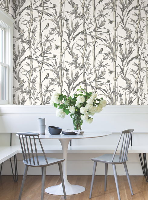 Bambou Toile White Wallpaper