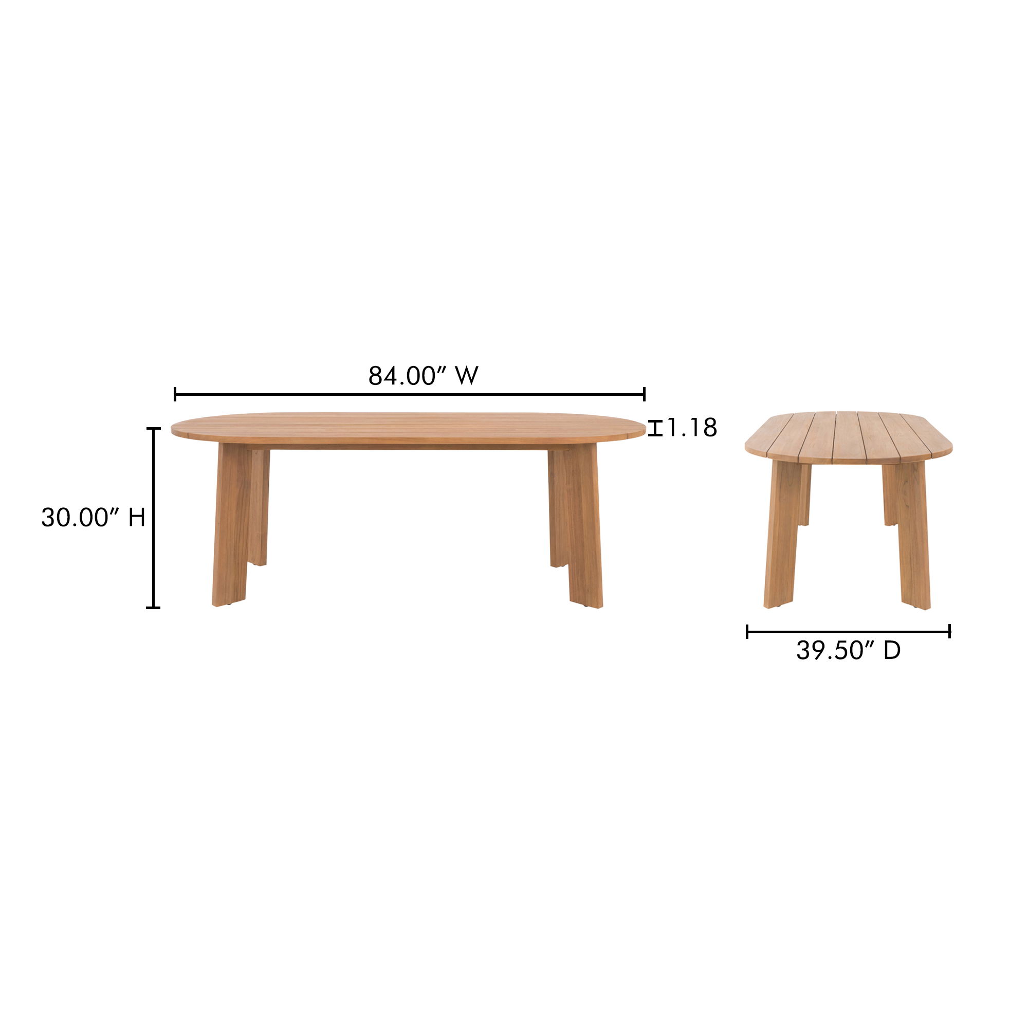 Delta Oval Outdoor Dining Table Natural, Outdoor Table by Moe's Home, 7' width x 2'6" height x 3'3.5" depth View 11
