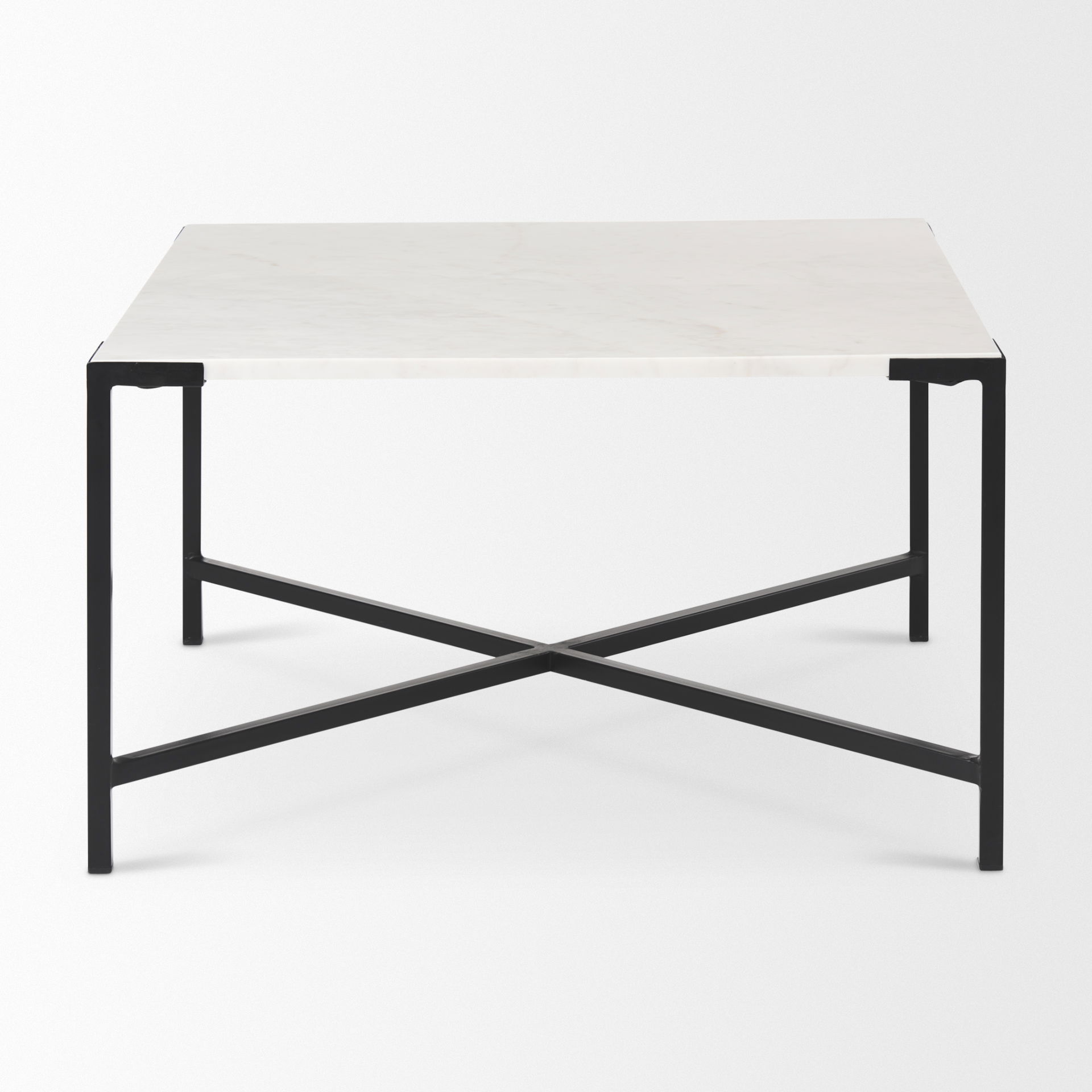 Lucas 30x30 White Marble Top Black Metal Base Coffee Table, by Mercana, 30" length x 30" width x 17" height View 4