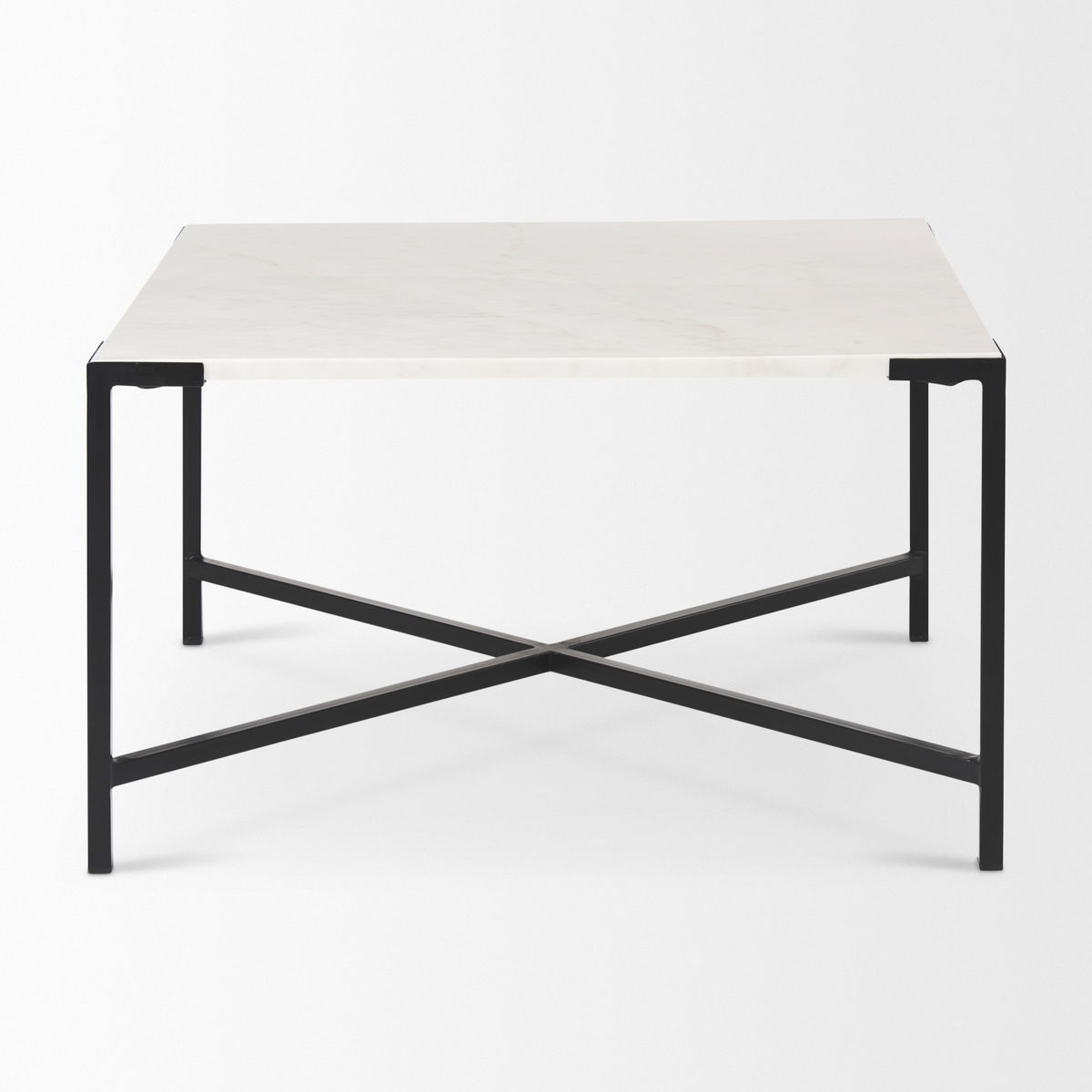 Lucas 30x30 White Marble Top Black Metal Base Coffee Table, by Mercana, 30" length x 30" width x 17" height View 4