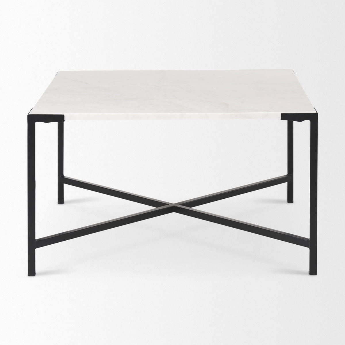 Lucas 30x30 White Marble Top Black Metal Base Coffee Table, by Mercana, 30" length x 30" width x 17" height View 4