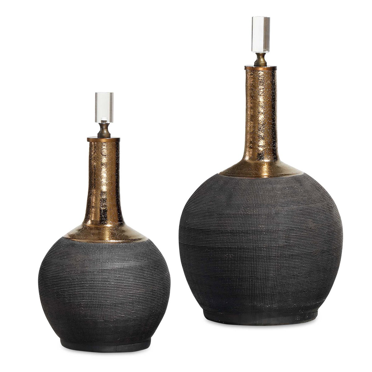 Arnav Matte Black Bottles Set/2, Vase by Uttermost, 8.5" width x 16.5" height x 8.5" depth View 1