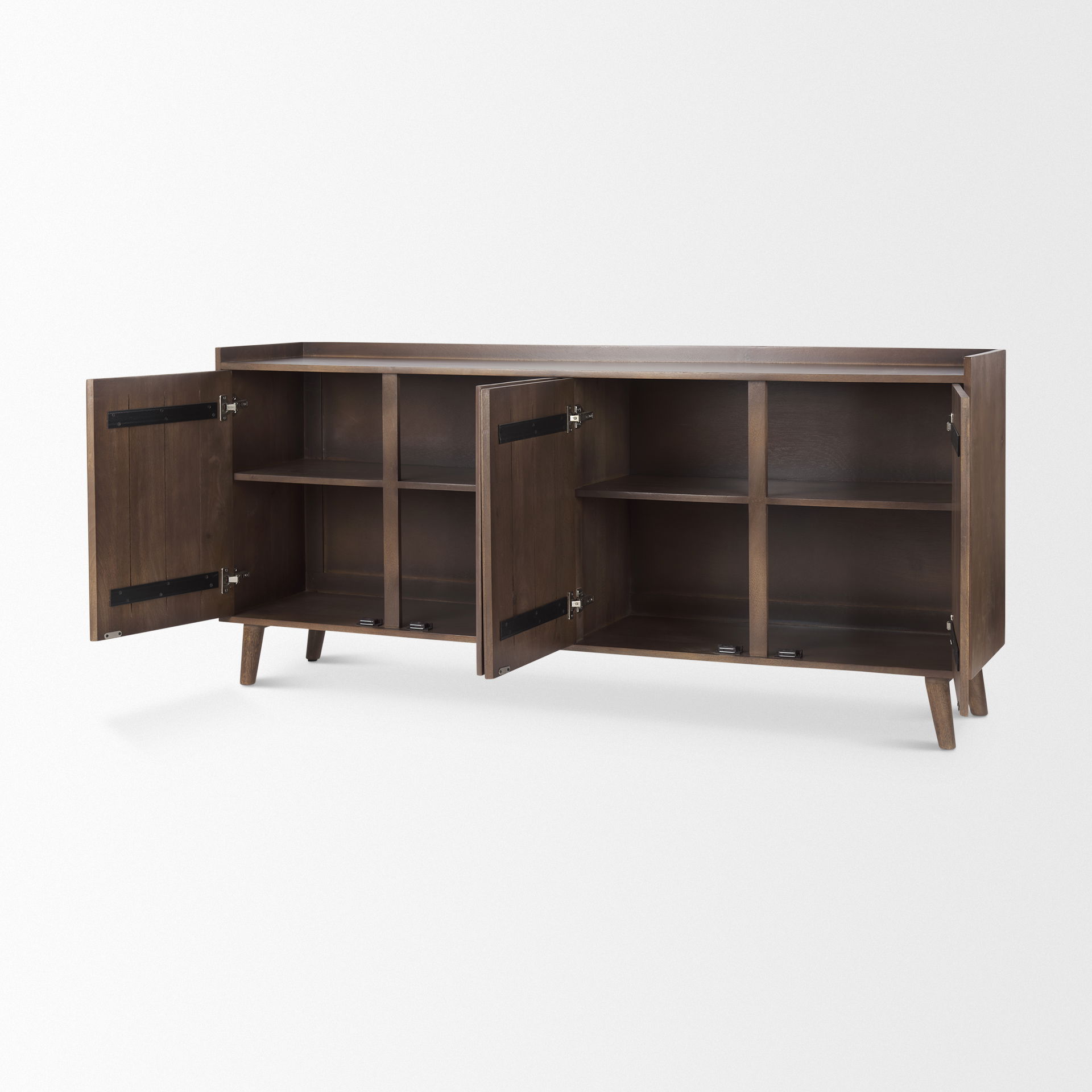 Lillie Medium Brown Wood 4 Door Tray Top Sideboard, Sideboards & Buffet by Mercana, 70.75" length x 16" width x 32" height View 8