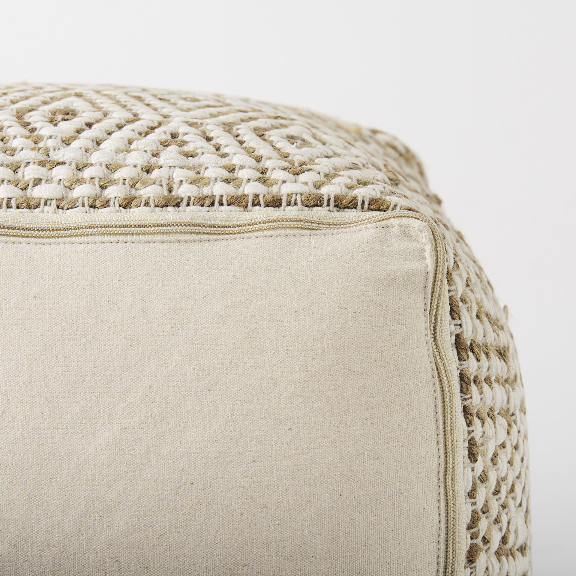 Ekani  Cream/Beige Cotton Pouf, Ottoman by Mercana, 16" length x 16" width x 16" height View 10