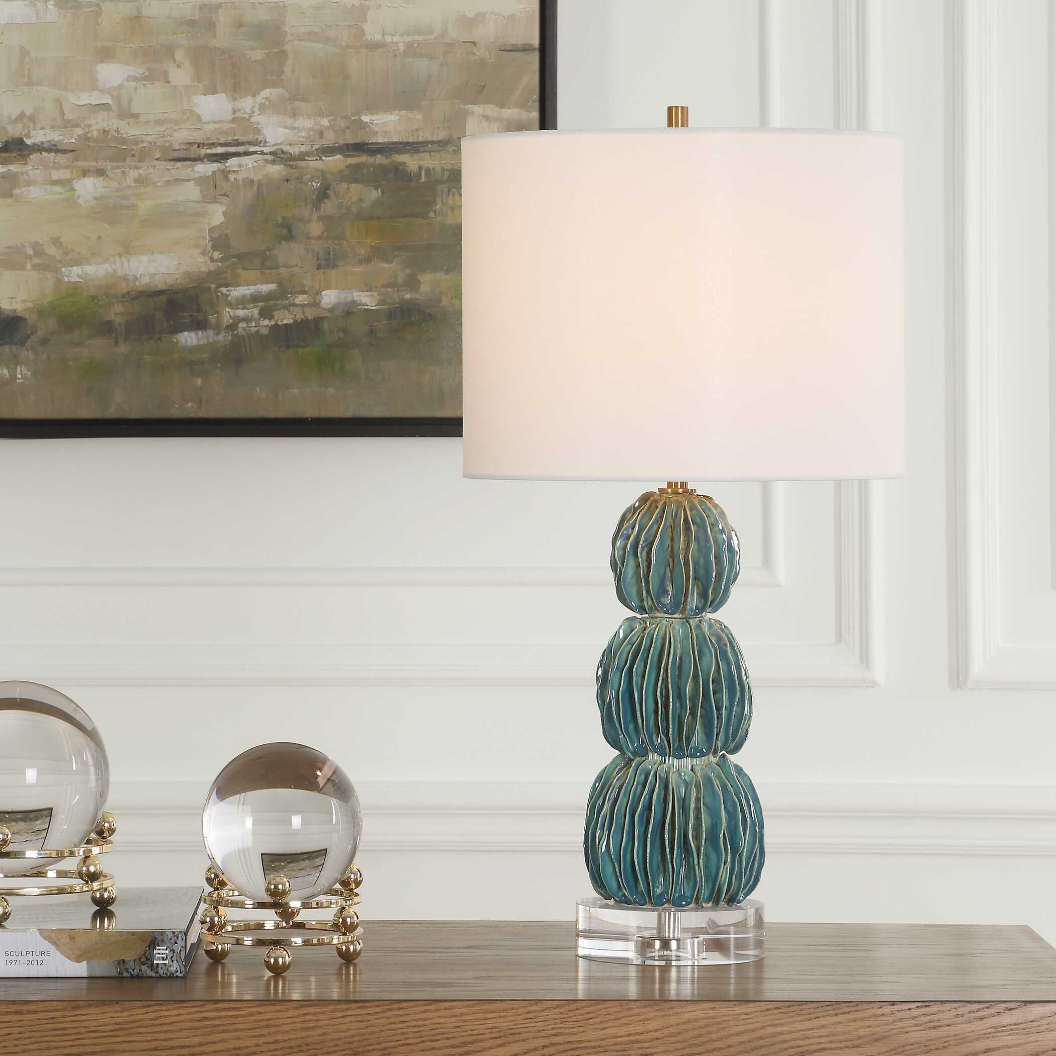 Bonaire Teal Blue Table Lamp, by Uttermost, 13" width x 25.25" height x 13" depth View 2