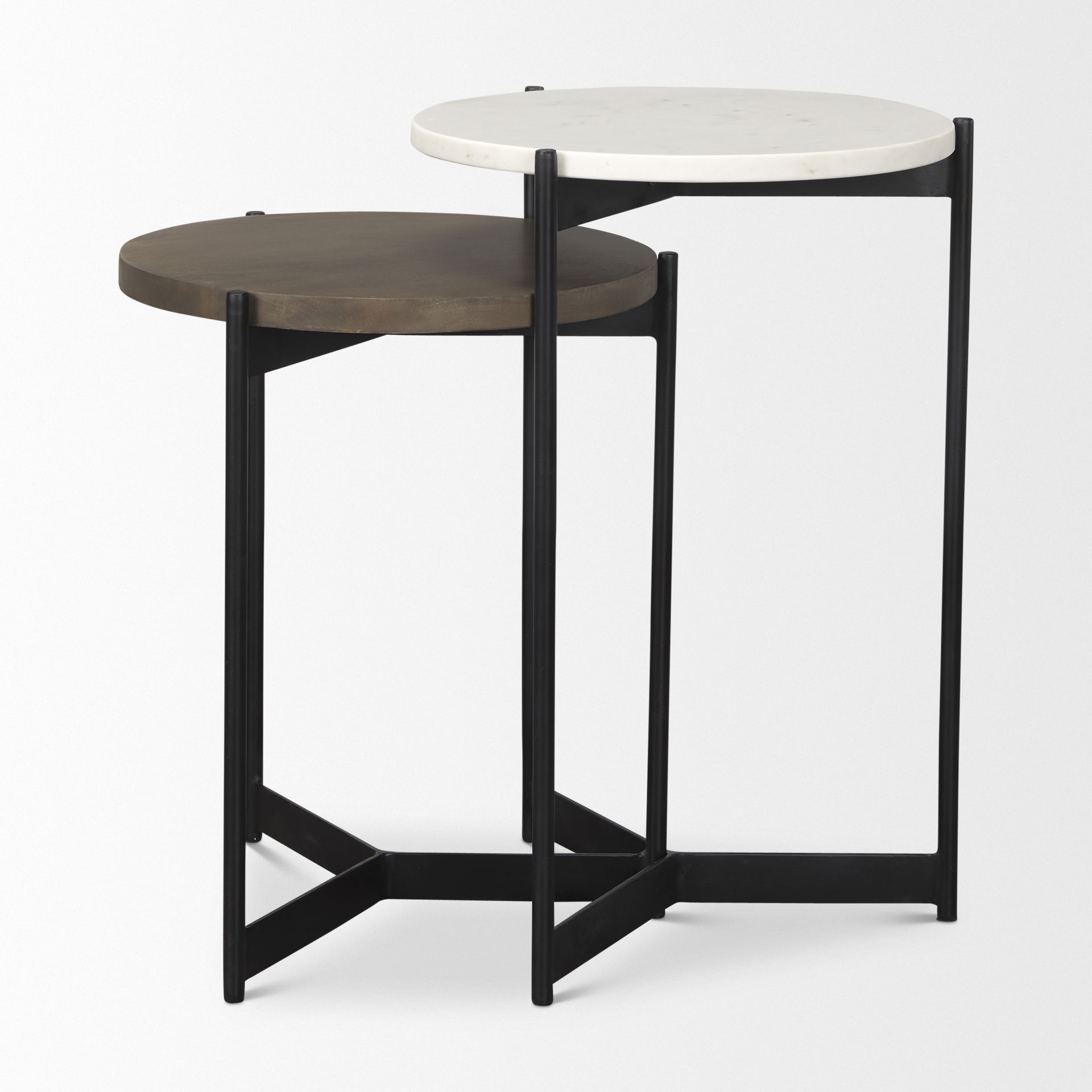 Larkin Marble & Dark Brown Wood Tabletop Nesting End/Side Tables large image 