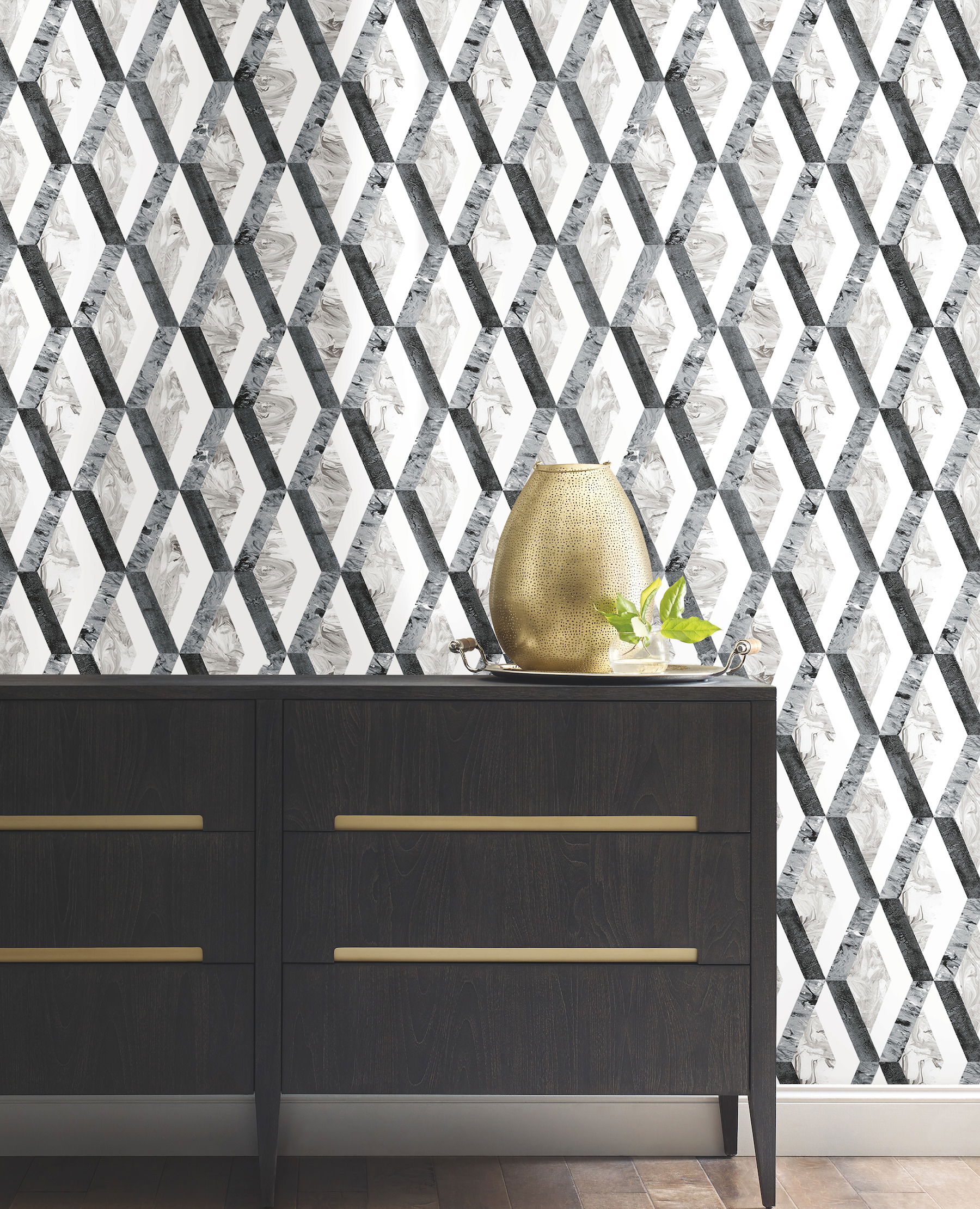 Statuary Diamond Inlay Grey Peel & Stick Wallpaper large image 