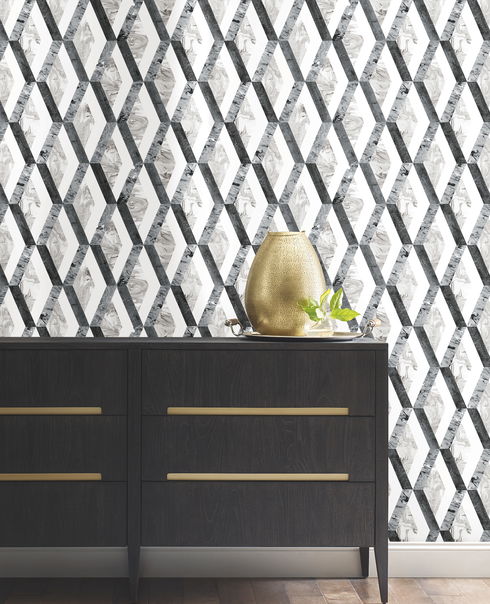 Statuary Diamond Inlay Grey Peel & Stick Wallpaper
