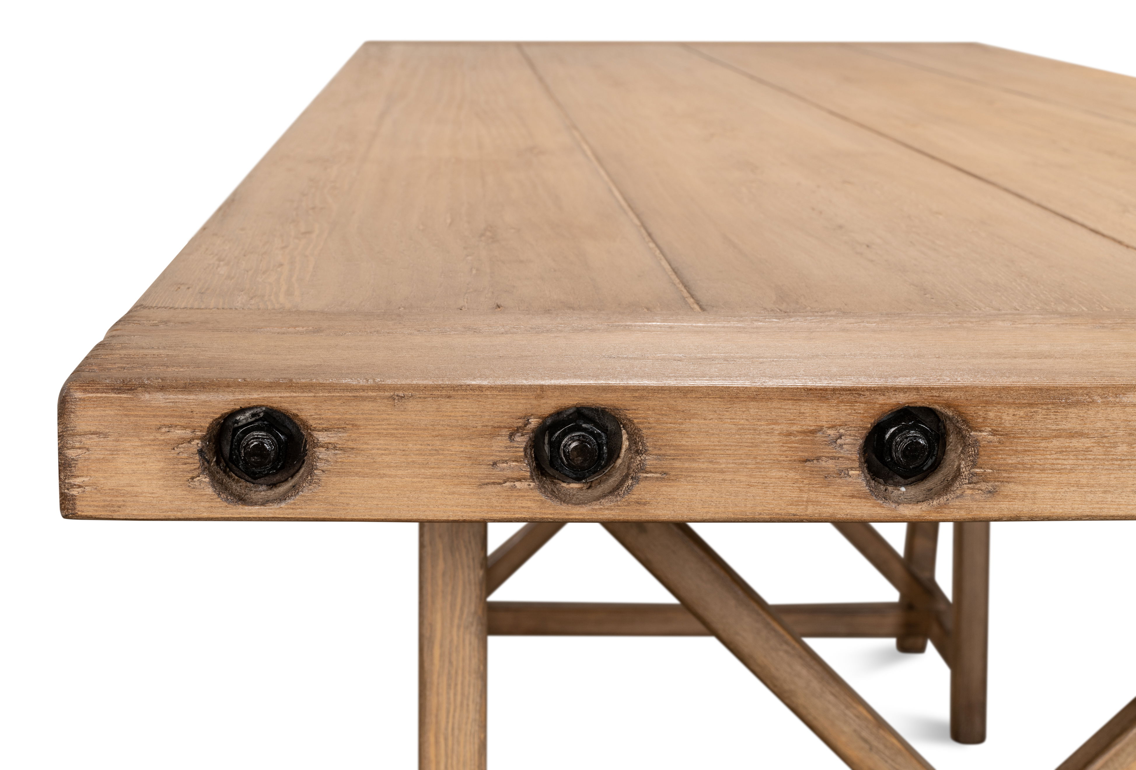 Sawhorse Desk, Natural Polished Old Pine, by Sarreid, 87" length x 33" width x 30" height View 5