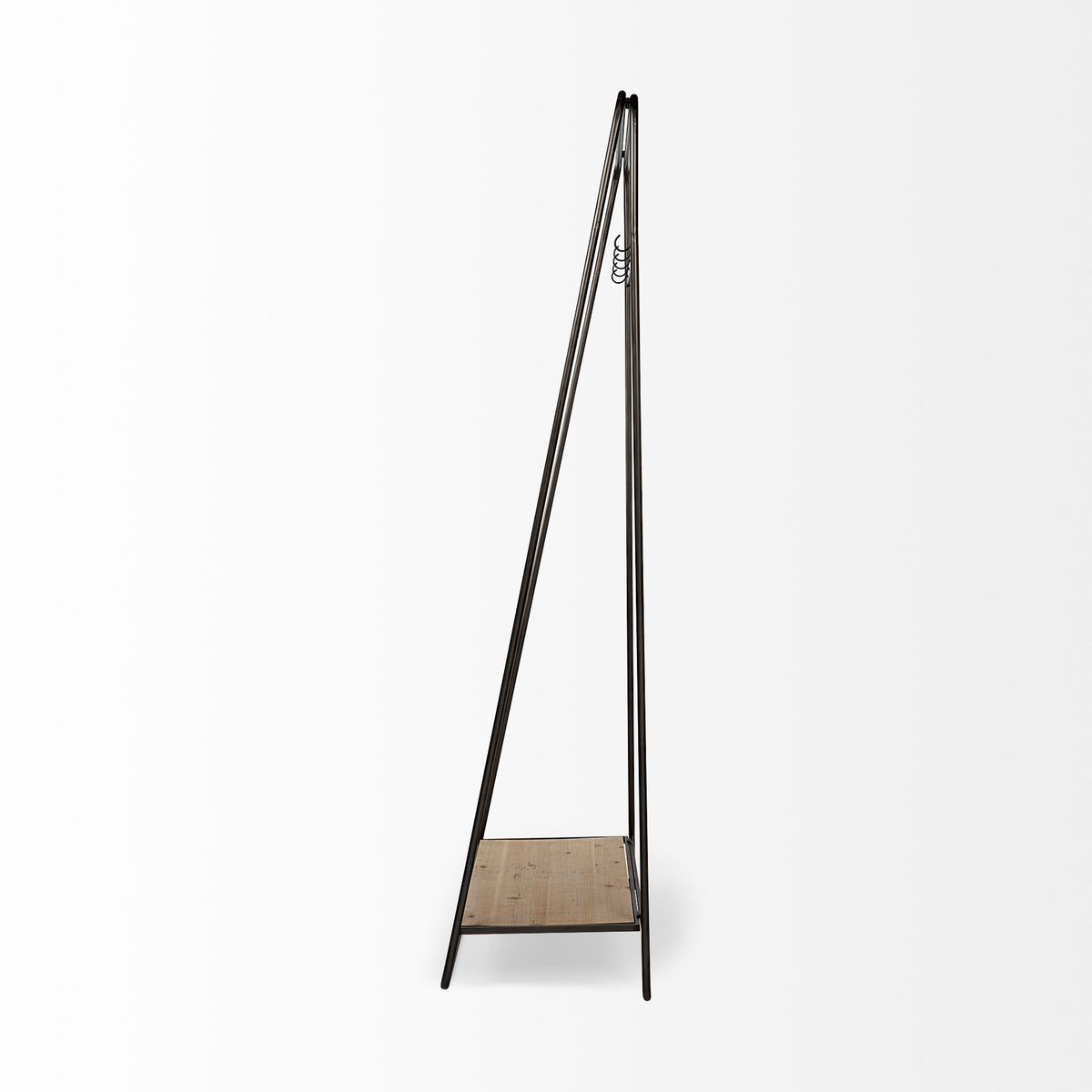 Carell 31L x 18W Black Metal And Wood Shelf Hall Tree, Entry & Hallway by Mercana, 31.1" length x 18.11" width x 77.17" height View 4
