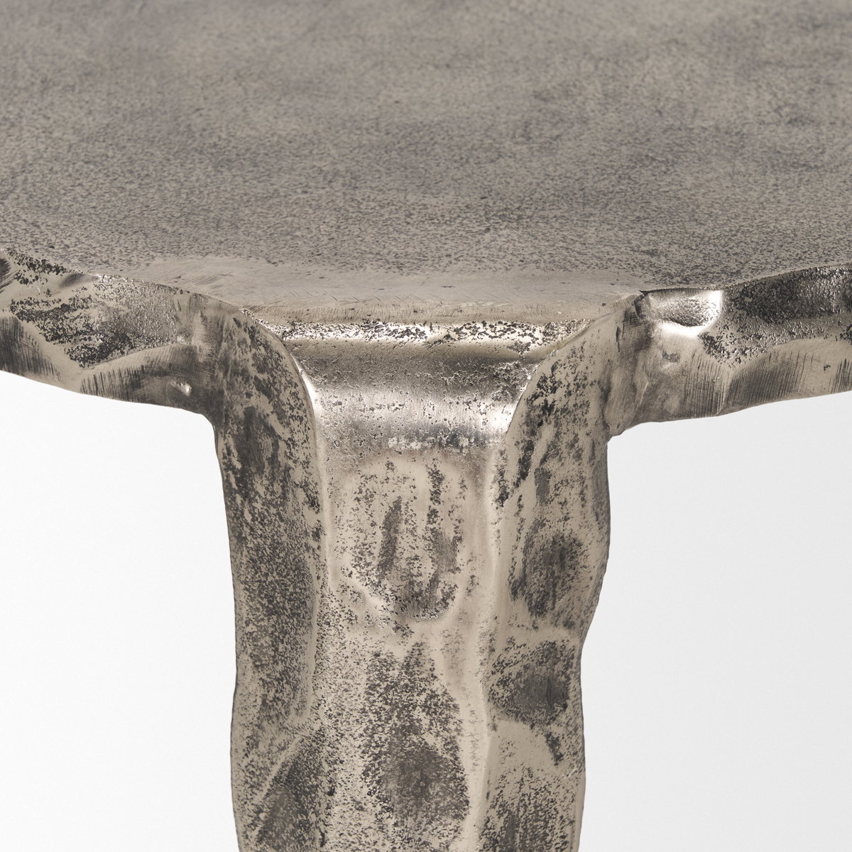 Randy Textured Silver Nickel Cast Aluminum Metal Accent Table, Side & End Table by Mercana, 20" length x 20" width x 21" height View 6
