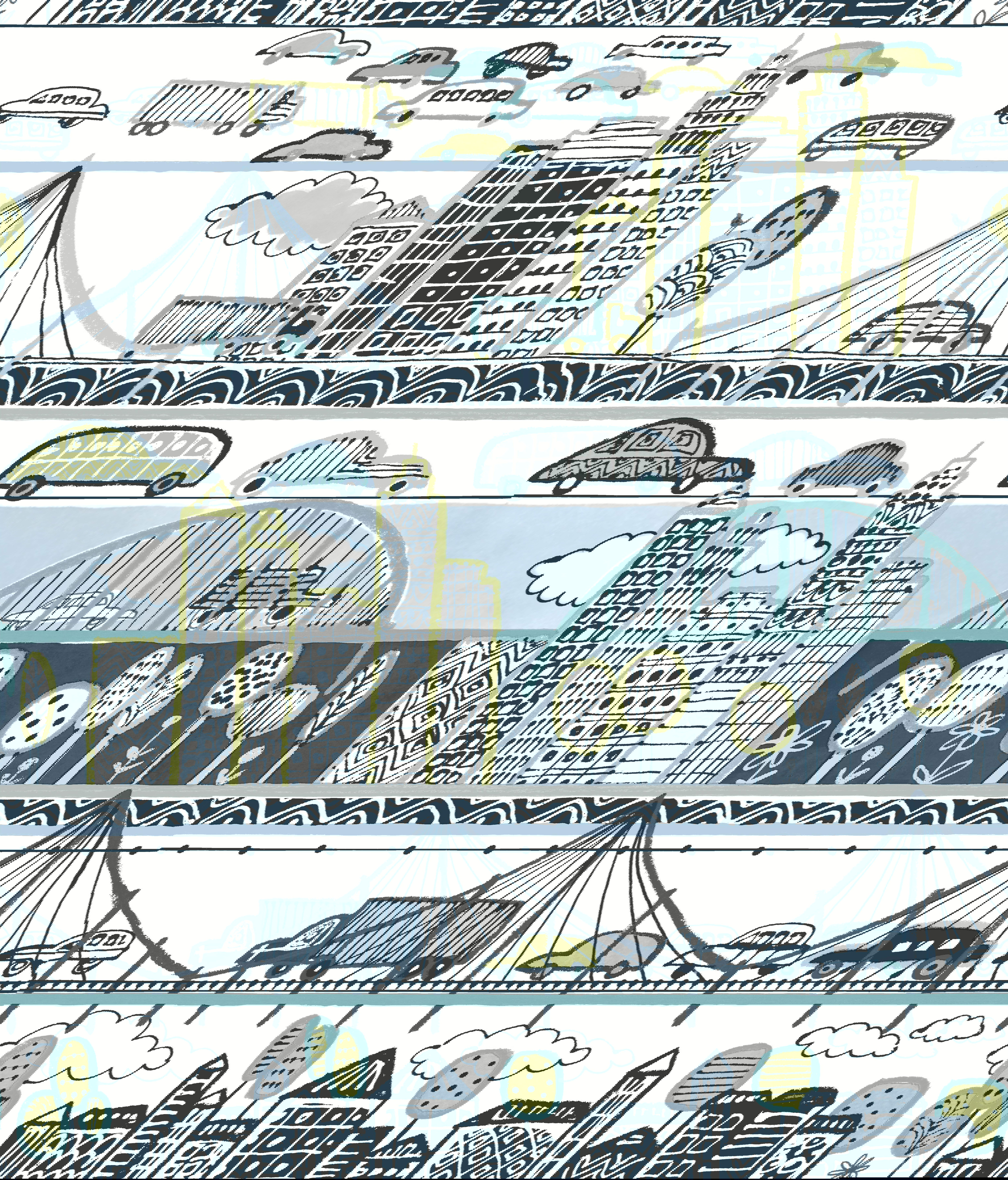 Urban Stripe Blue & Green Peel & Stick Wallpaper large image 