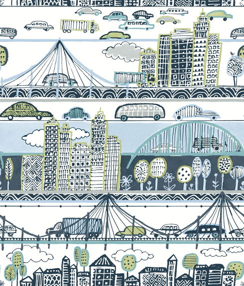 Urban Stripe Blue & Green Peel & Stick Wallpaper