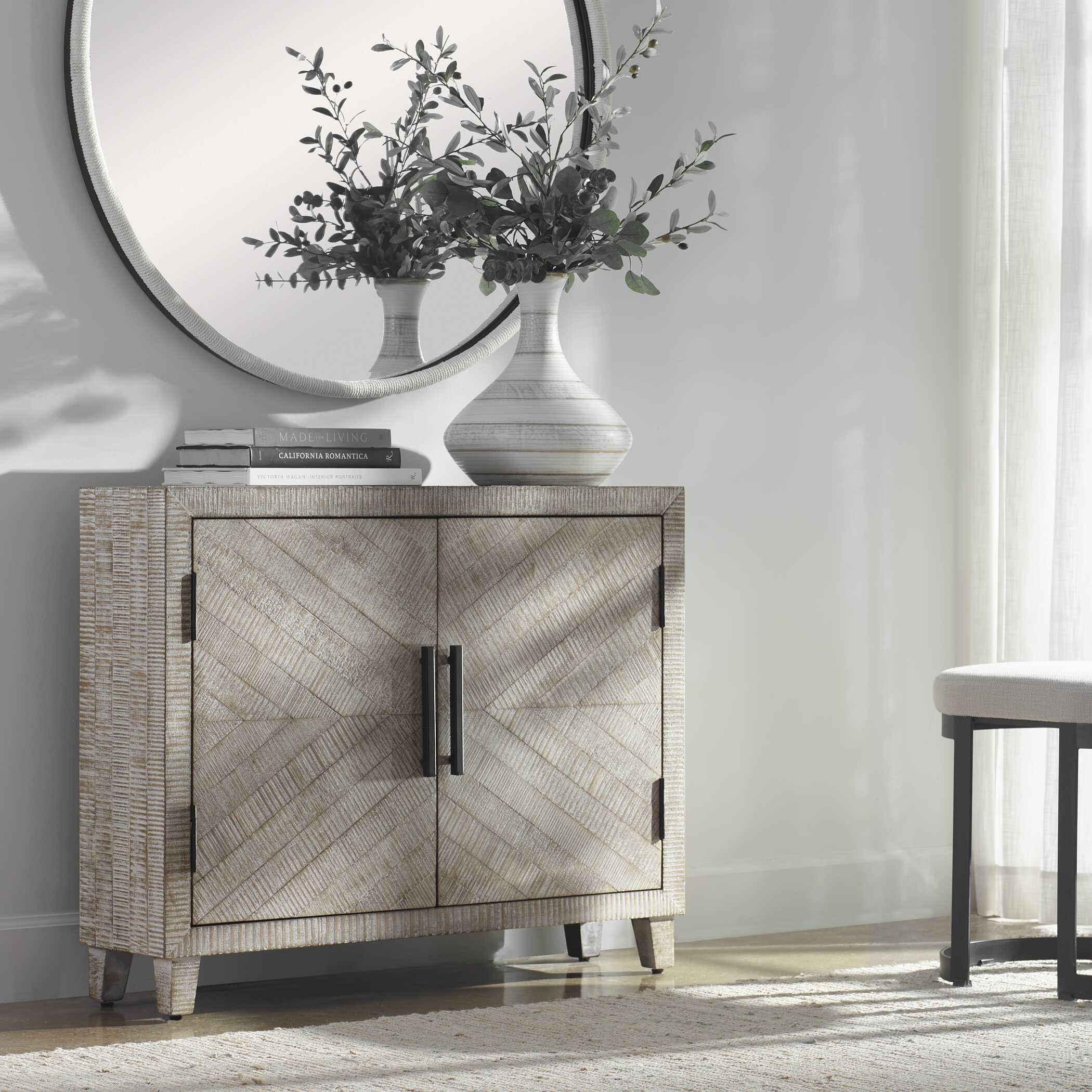Adalind White Washed Accent Cabinet, Furniture by Uttermost, 40" width x 31.75" height x 11" depth View 2
